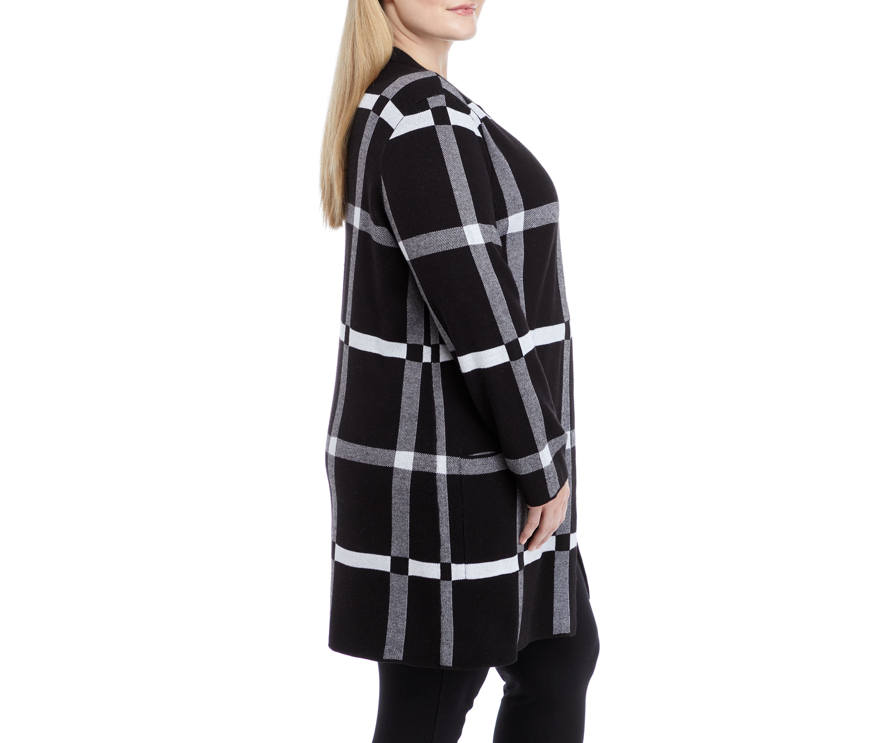 Plus Size Long Sleeve Short Notch Plaid Cardigan
