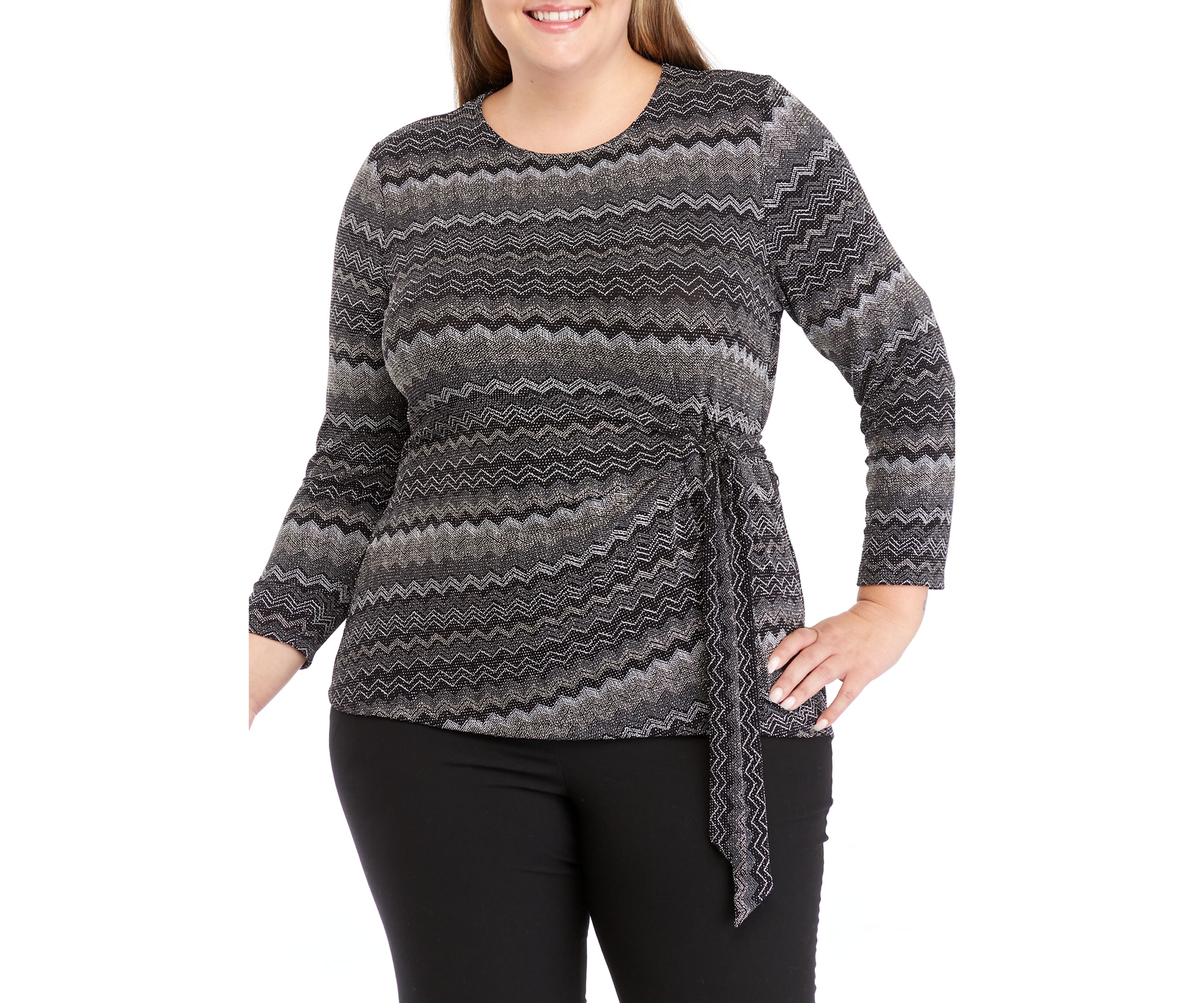 Plus Size Printed Side Knot Chevron Printed Top