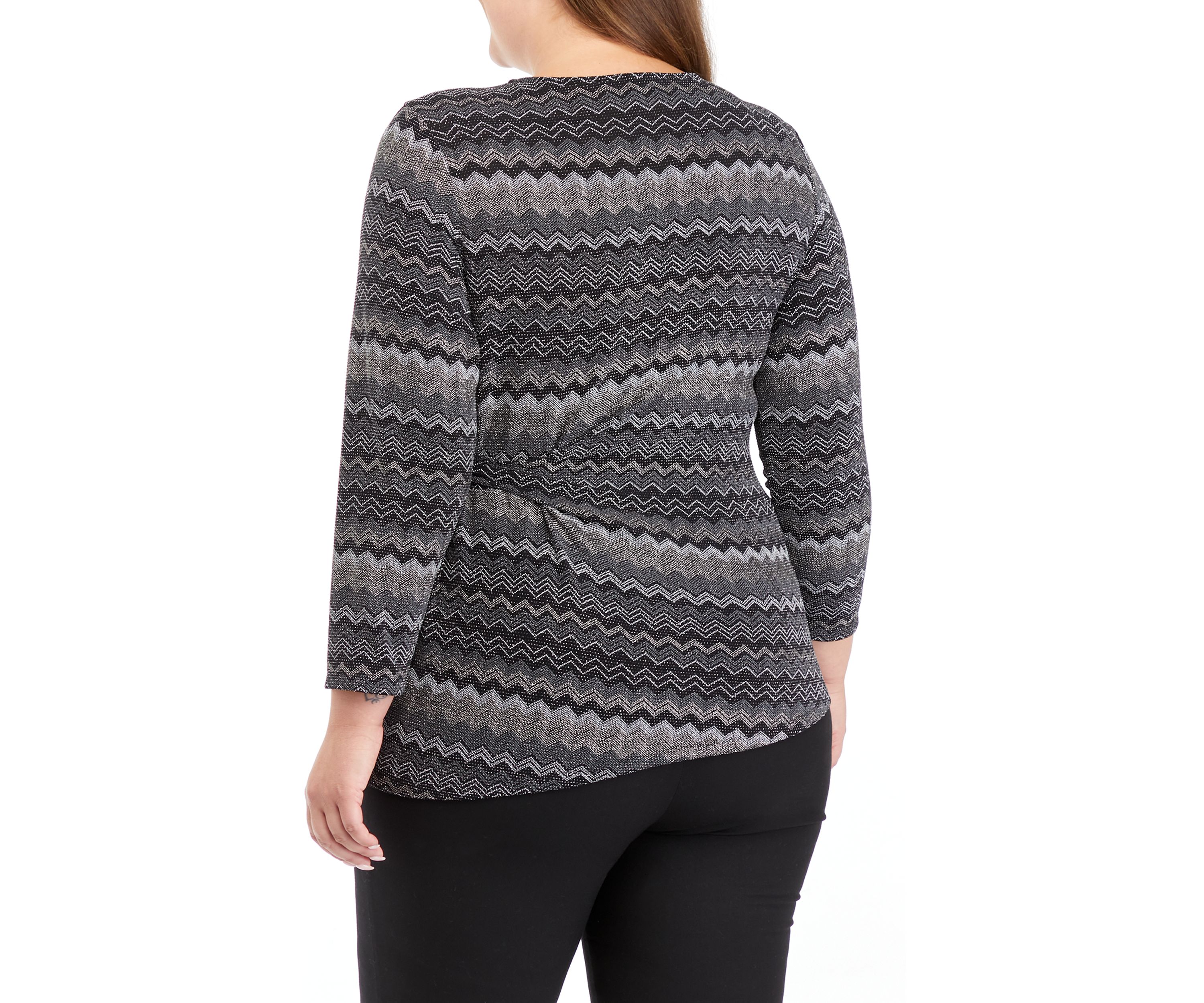 Plus Size Printed Side Knot Chevron Printed Top