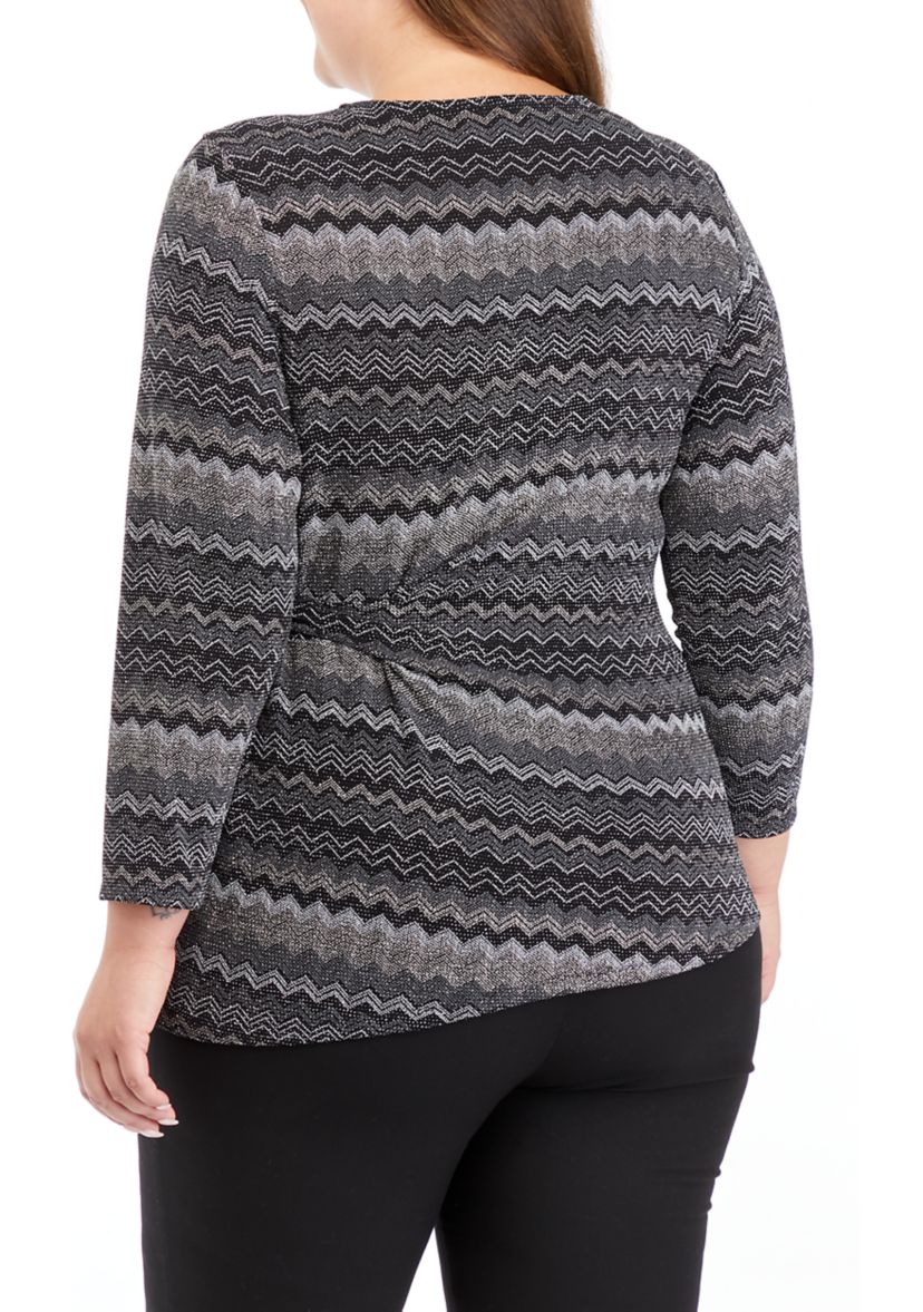 Plus Size Printed Side Knot Chevron Printed Top