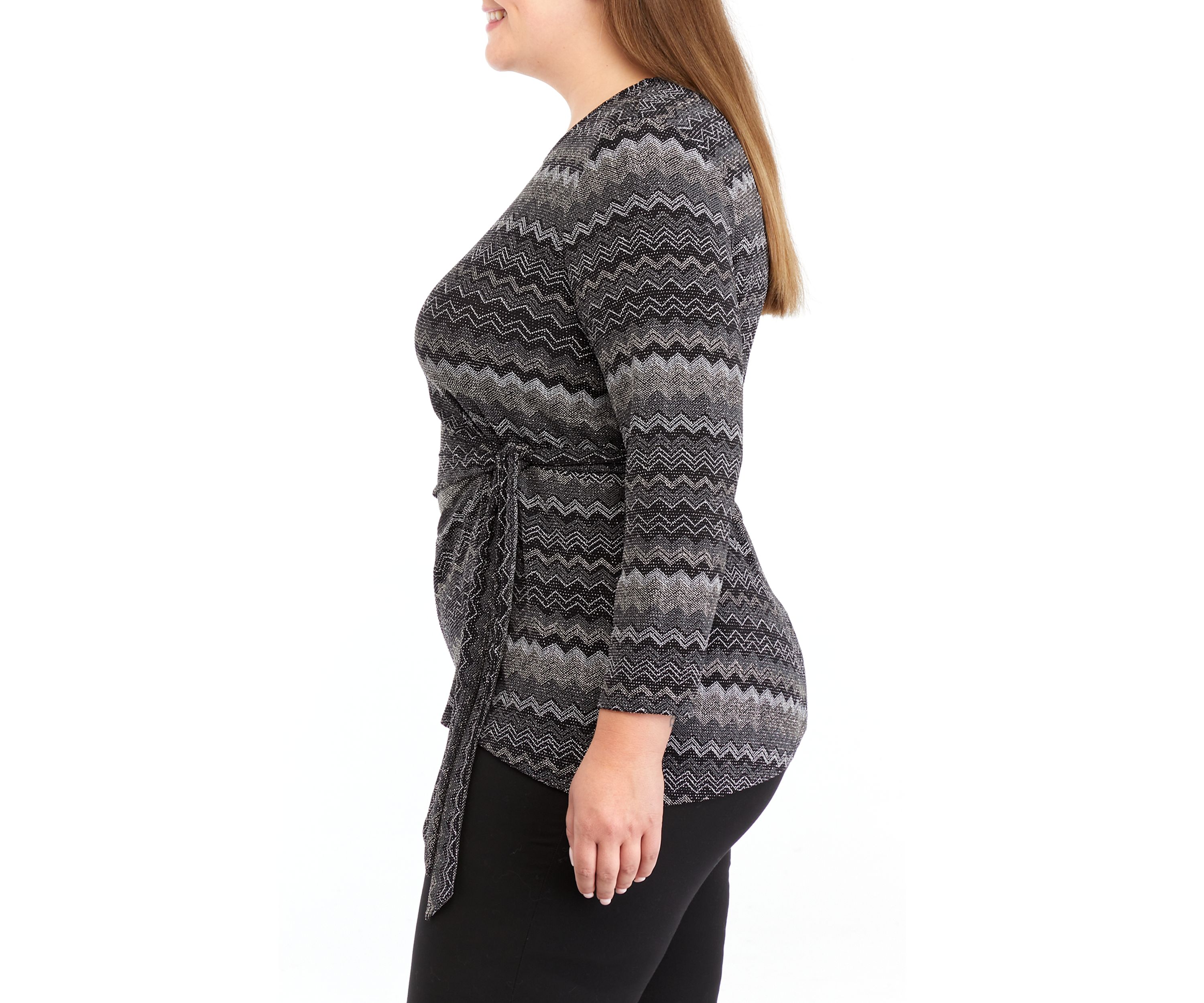 Plus Size Printed Side Knot Chevron Printed Top