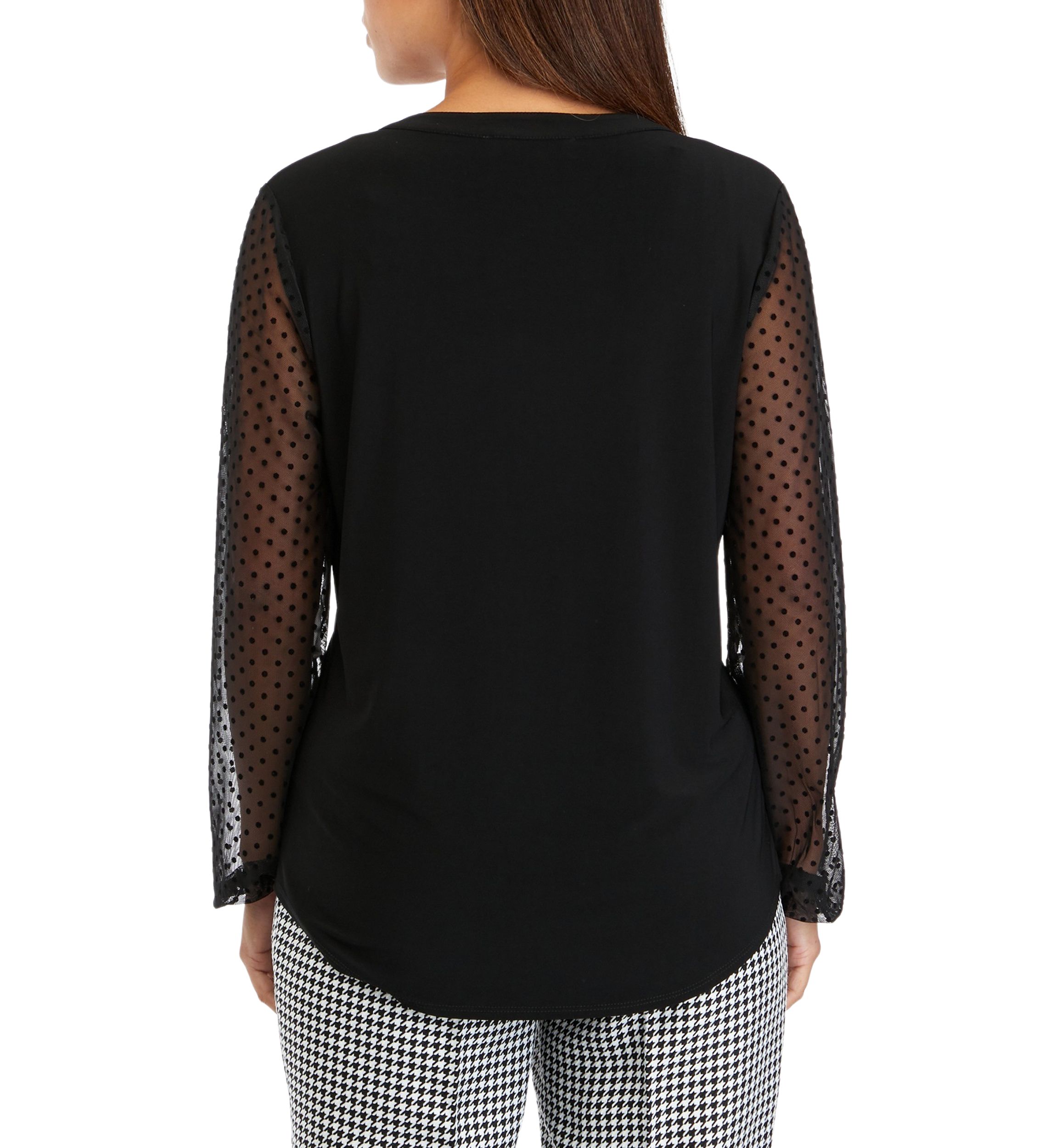 Petite Lace Sleeve Split Neck Solid Top