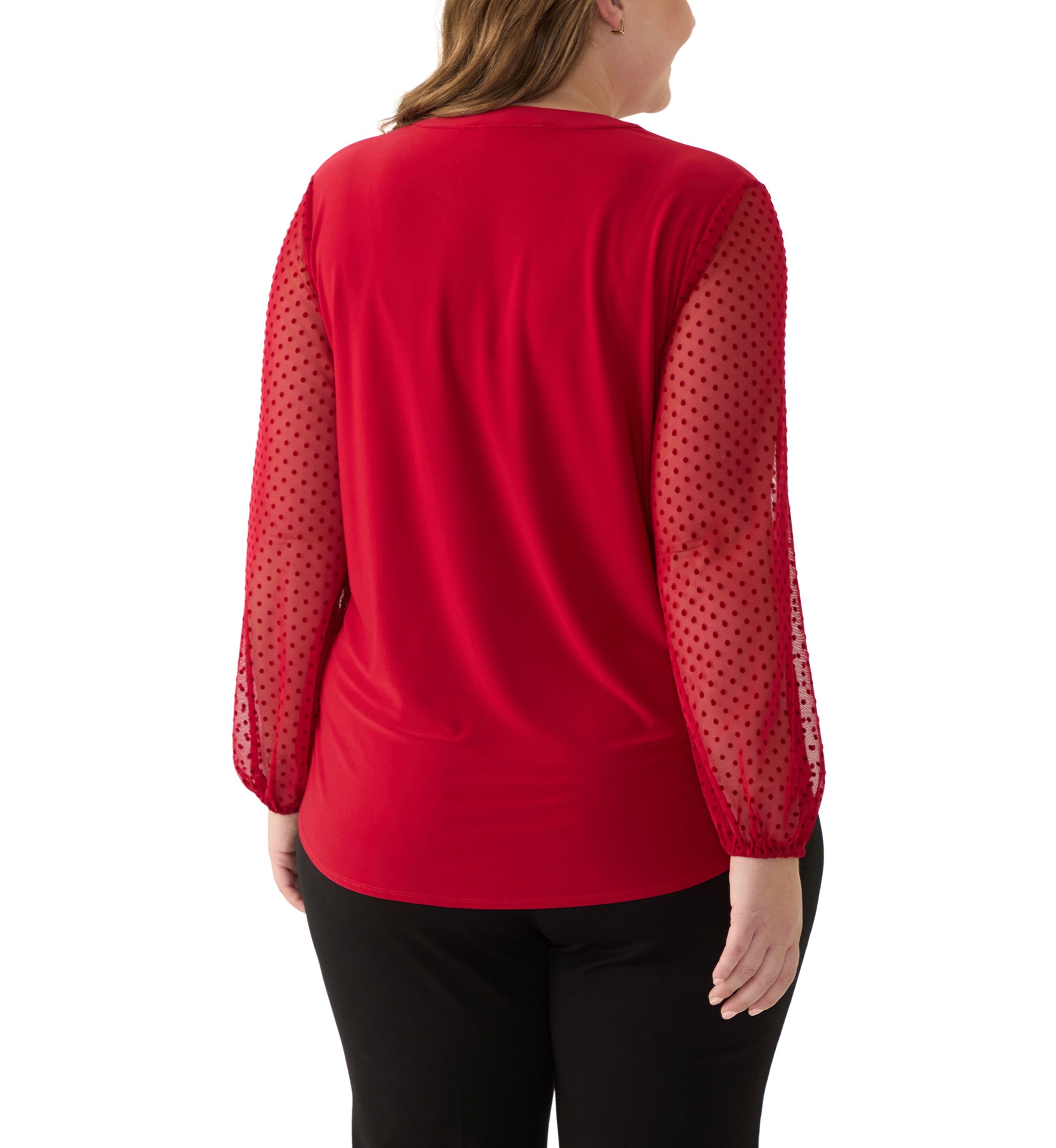 Plus Size Split Neck Long Sleeve Top