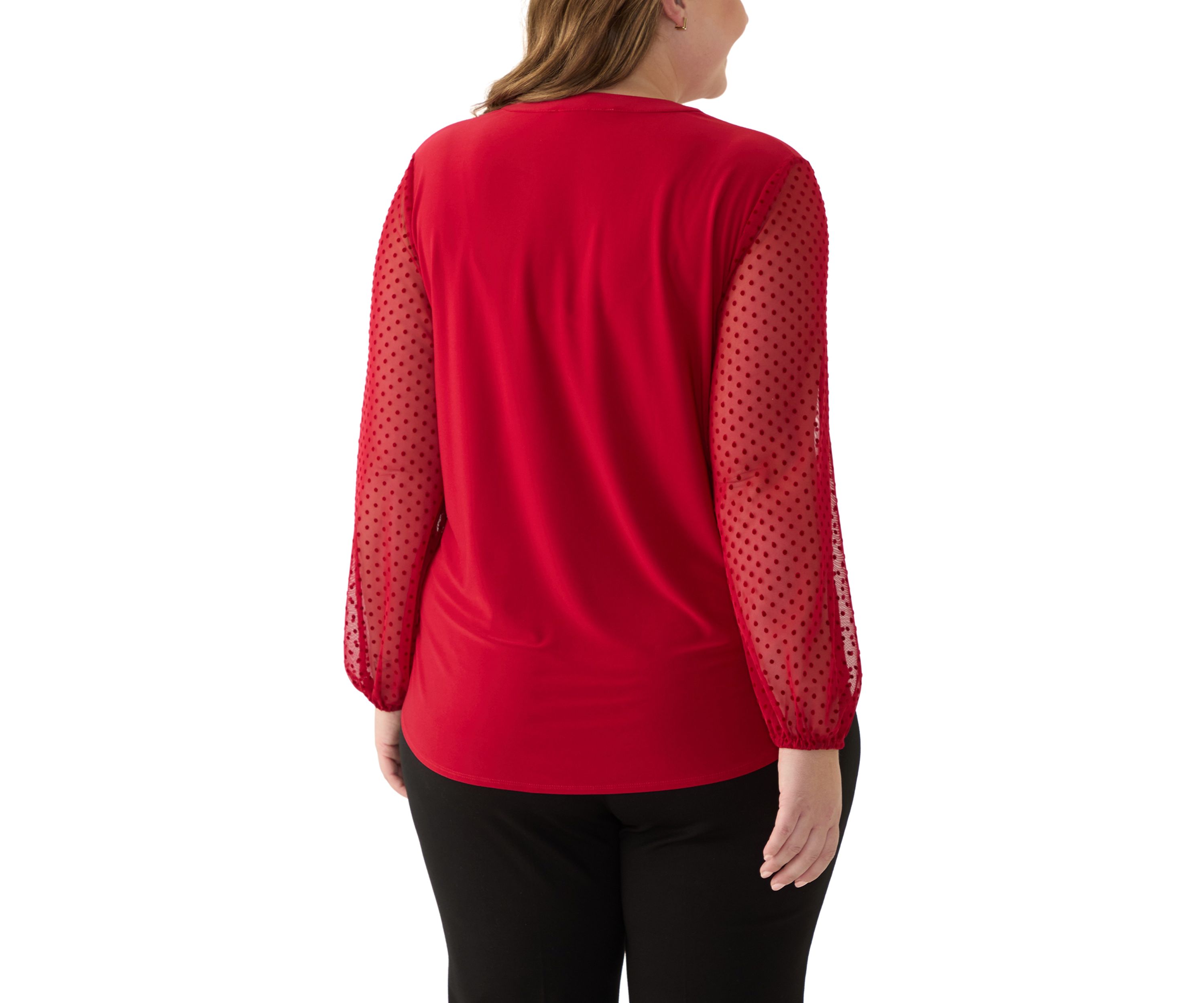 Plus Size Split Neck Long Sleeve Top