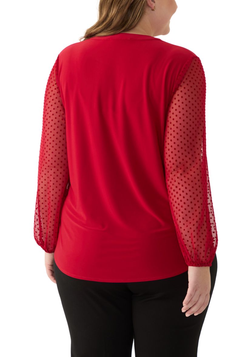 Plus Size Split Neck Long Sleeve Top