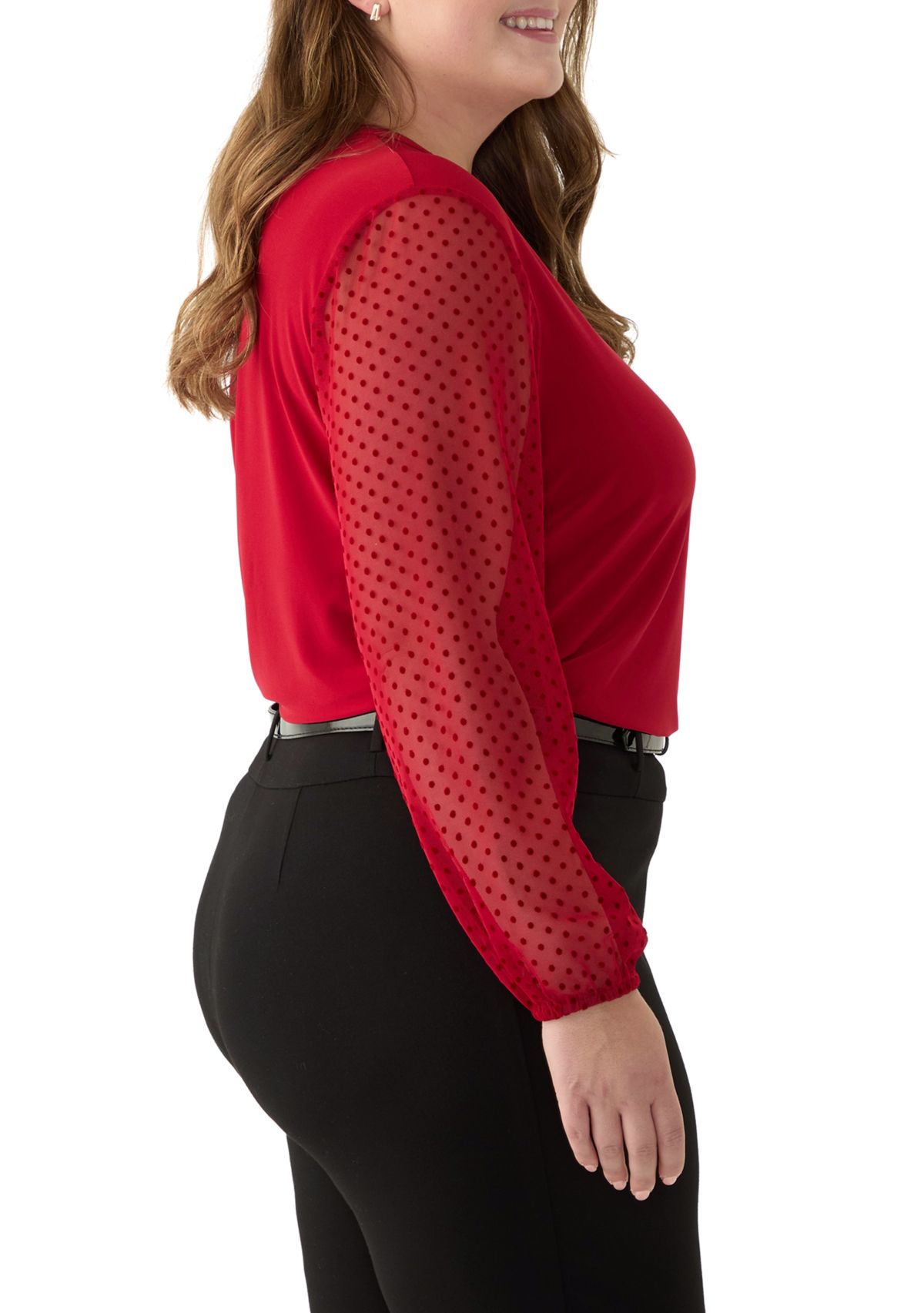 Plus Size Split Neck Long Sleeve Top