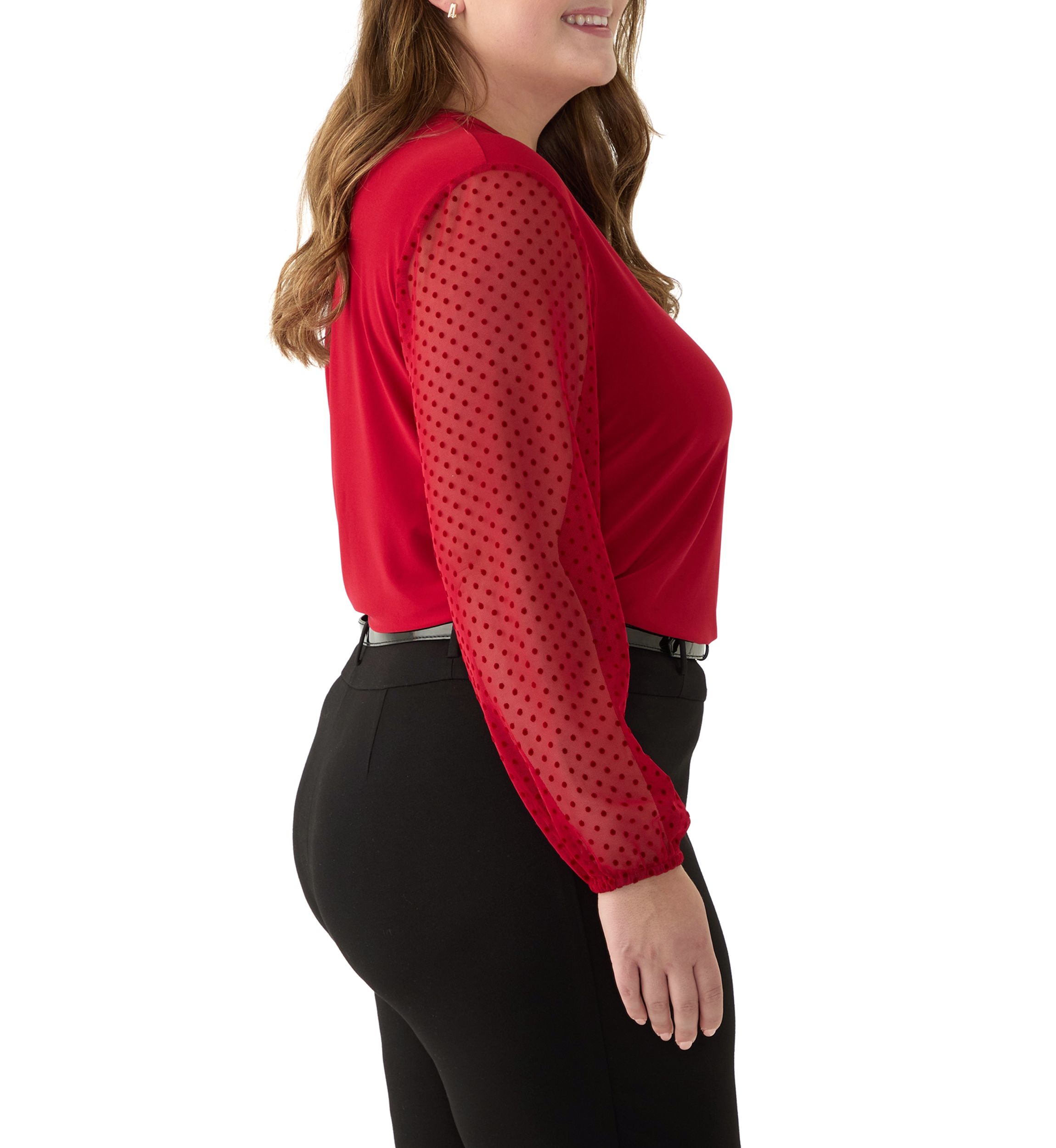 Plus Size Split Neck Long Sleeve Top