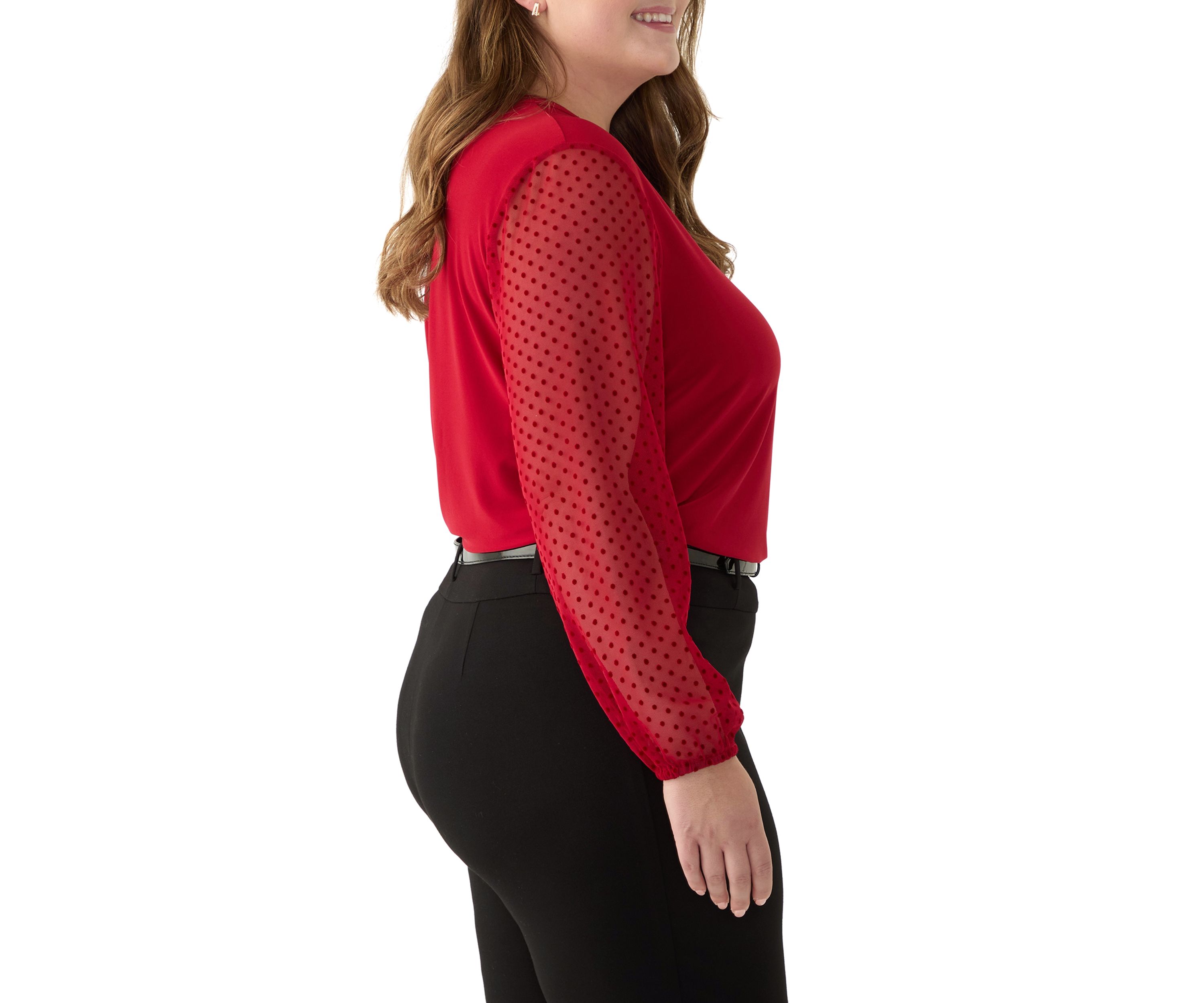 Plus Size Split Neck Long Sleeve Top