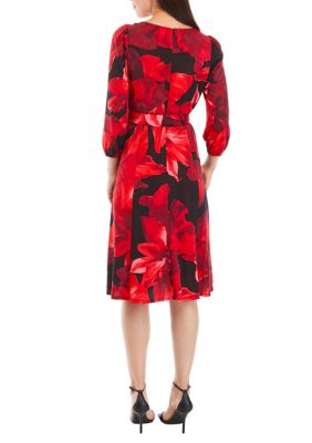 Kasper Women's Red Paisley Printed Belted Fit & Flare Dress – COUTUREPOINT