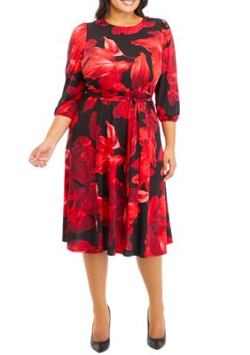 Kasper Plus Size 3 4 Sleeve Printed Belted Dress belk