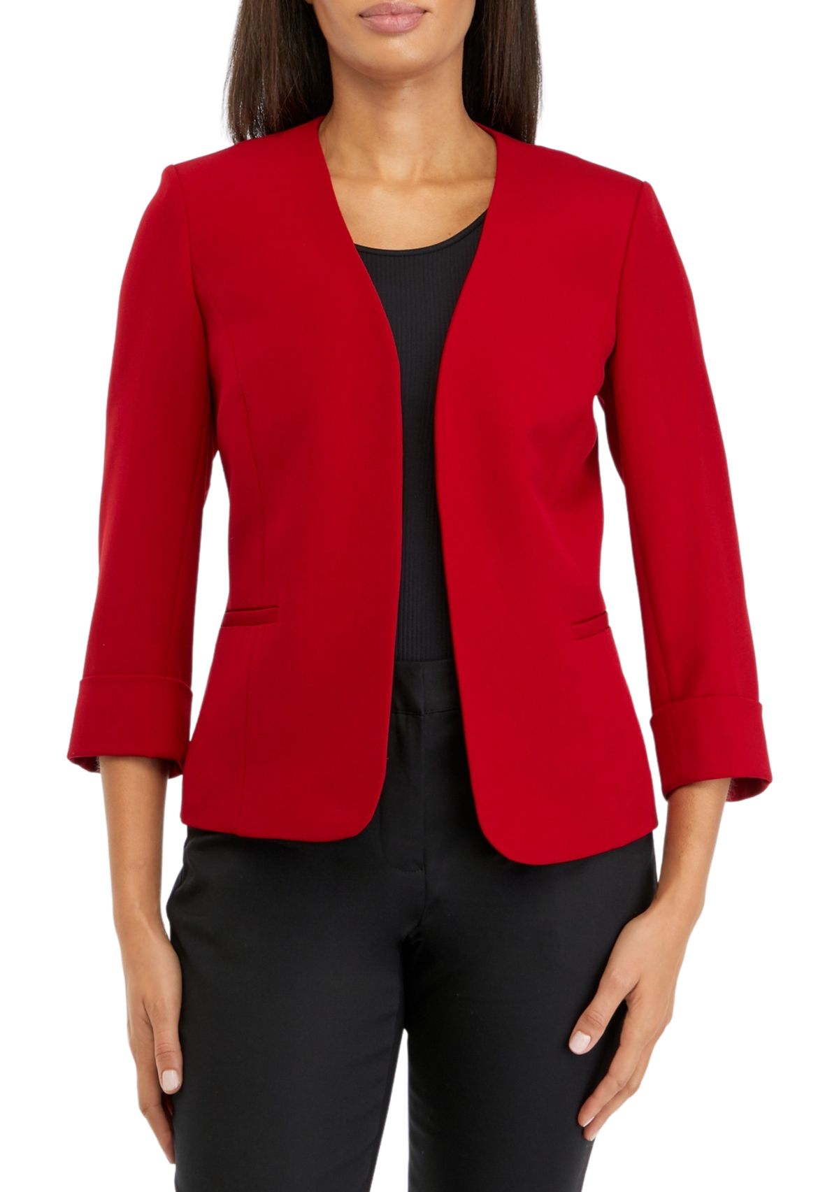 Womens Stretch Crepe Cardigan With Rolled Cuff Sleeves