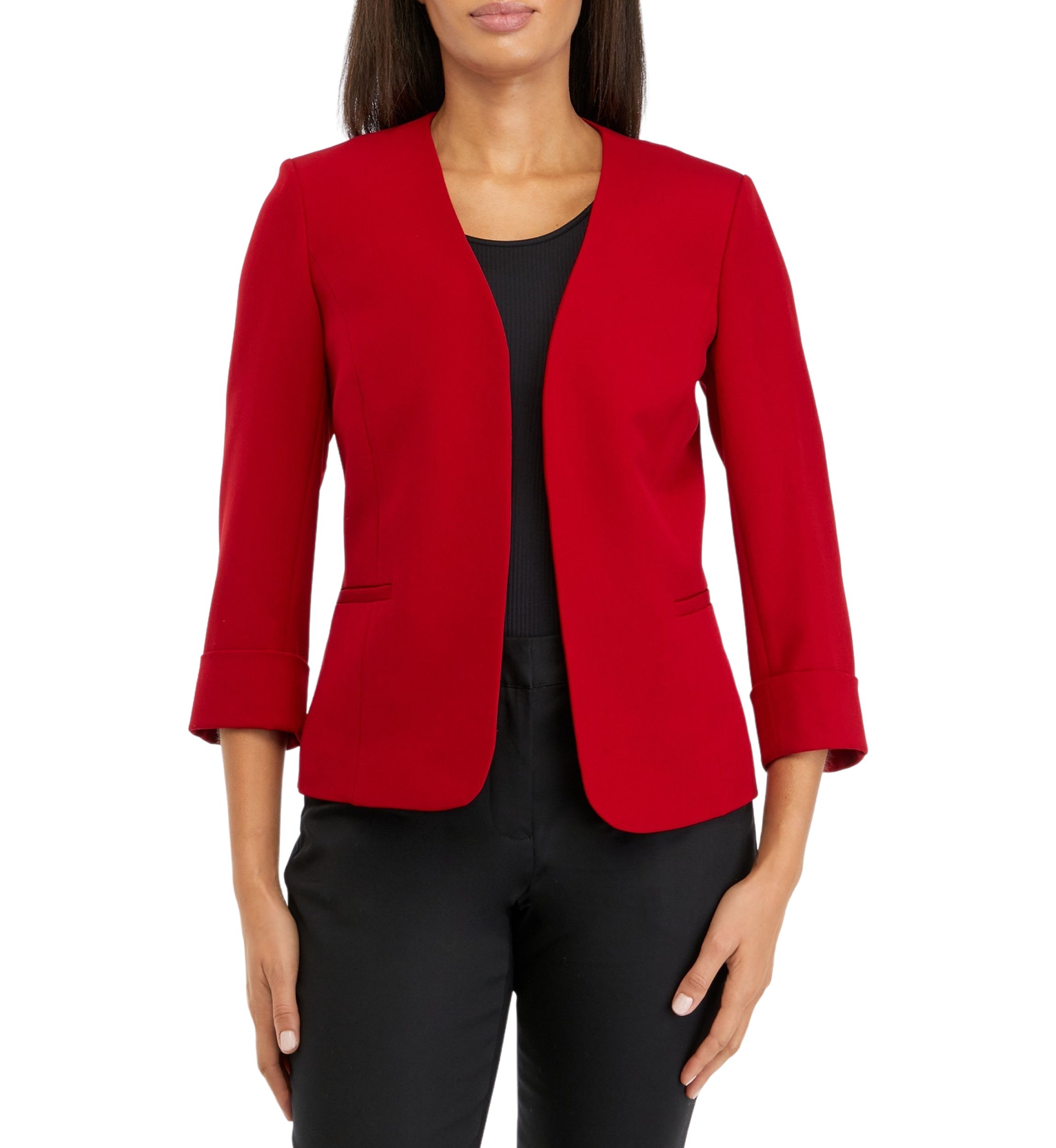 Womens Stretch Crepe Cardigan With Rolled Cuff Sleeves