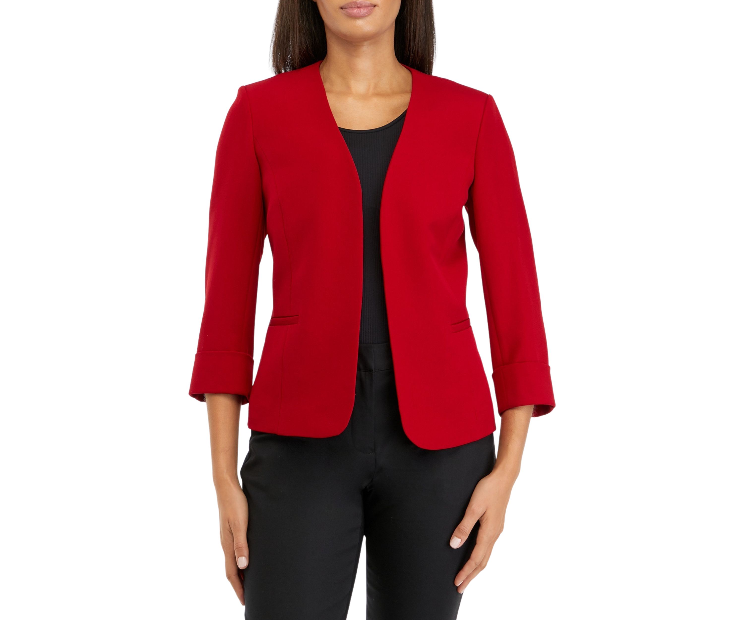 Womens Stretch Crepe Cardigan With Rolled Cuff Sleeves