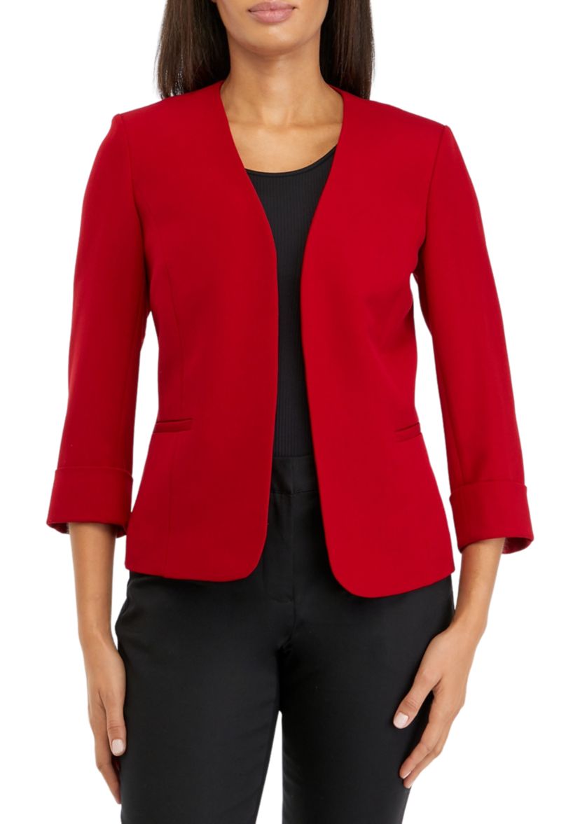 Womens Stretch Crepe Cardigan With Rolled Cuff Sleeves