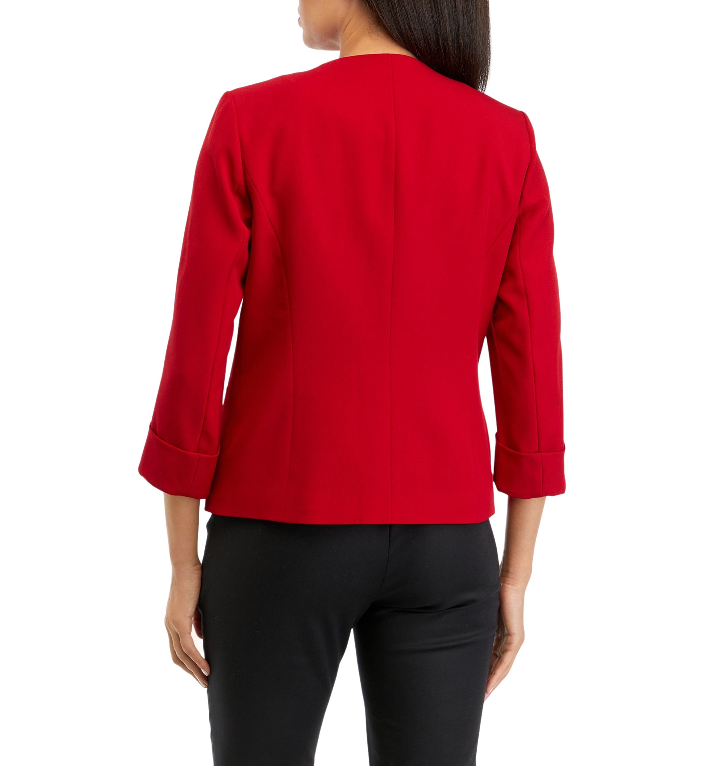 Womens Stretch Crepe Cardigan With Rolled Cuff Sleeves