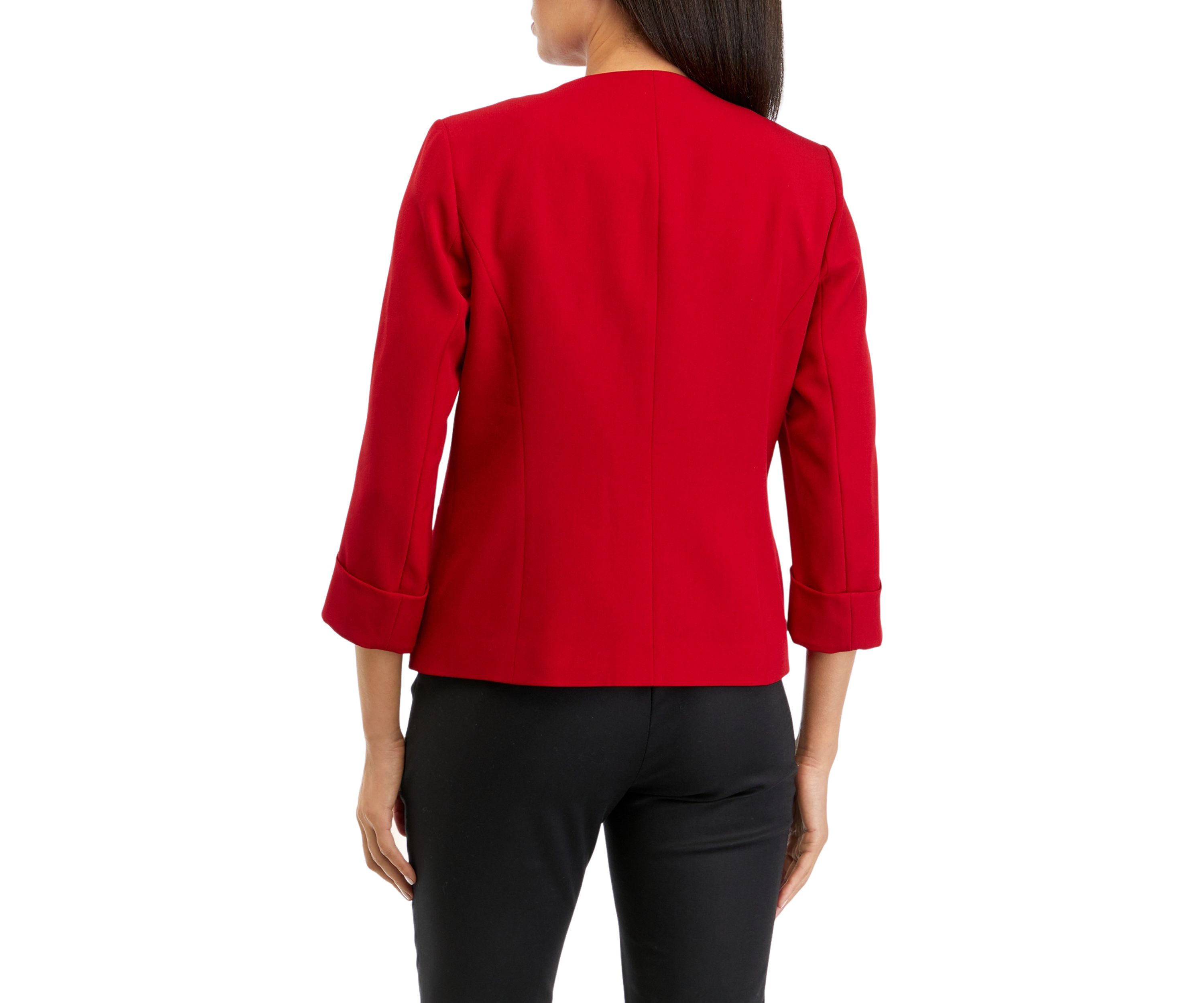 Womens Stretch Crepe Cardigan With Rolled Cuff Sleeves