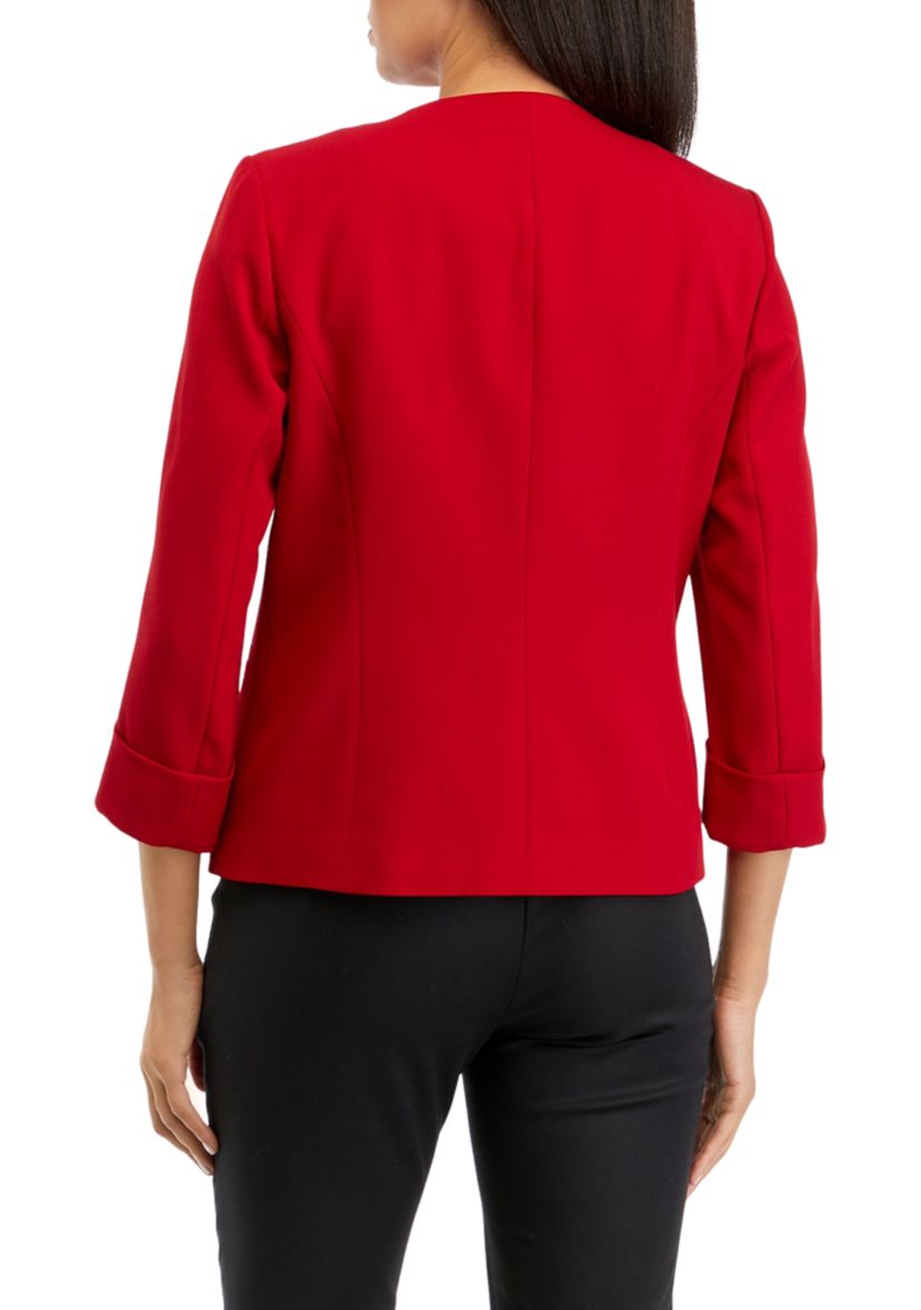 Womens Stretch Crepe Cardigan With Rolled Cuff Sleeves