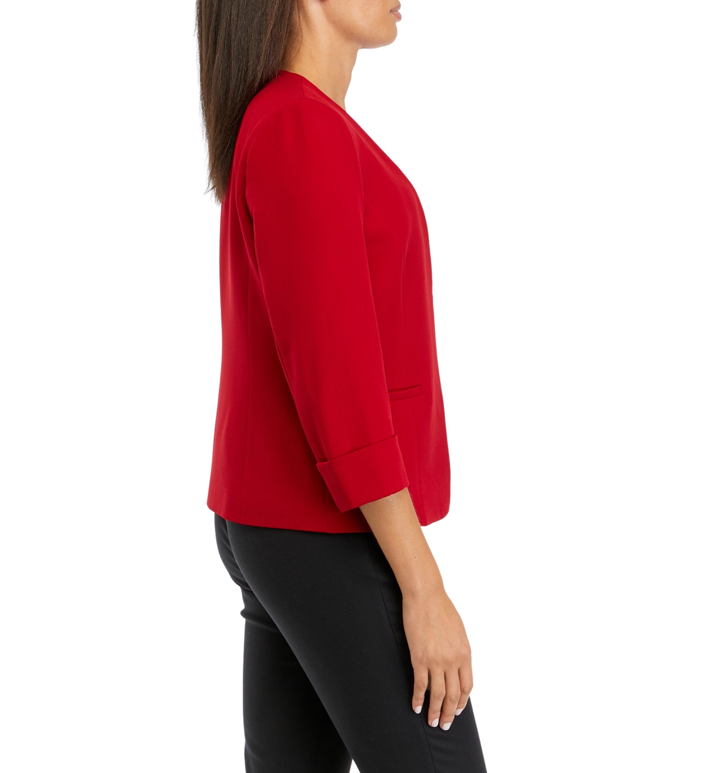 Womens Stretch Crepe Cardigan With Rolled Cuff Sleeves