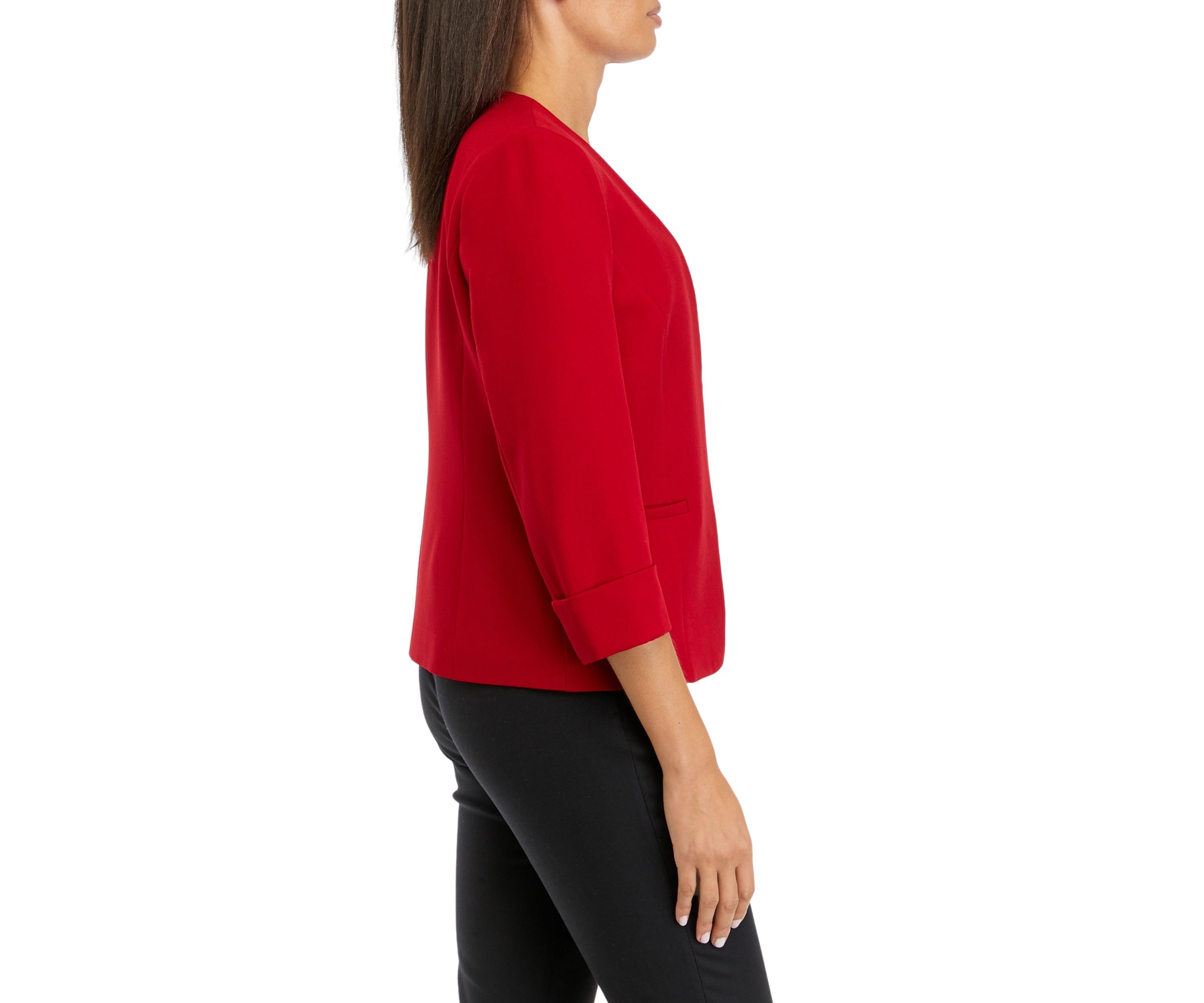 Womens Stretch Crepe Cardigan With Rolled Cuff Sleeves