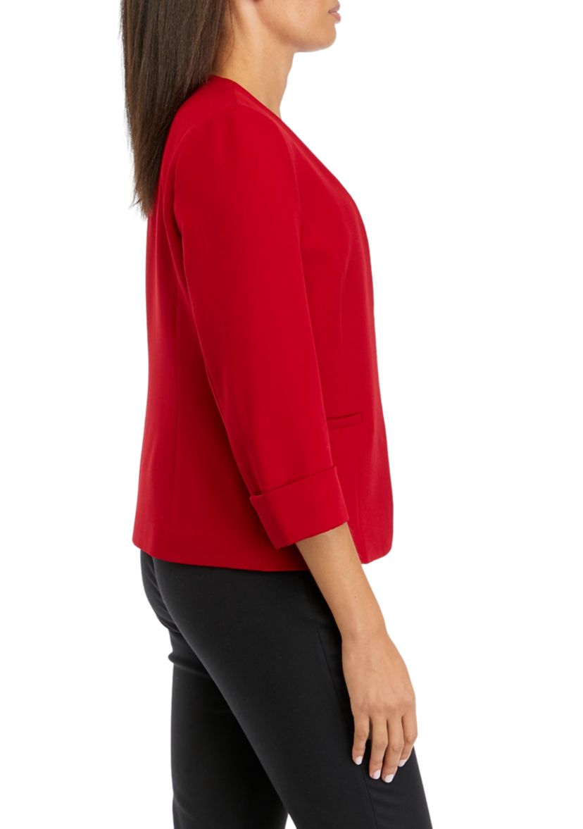 Womens Stretch Crepe Cardigan With Rolled Cuff Sleeves