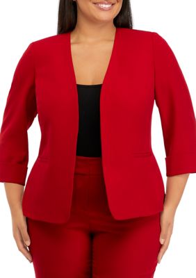 Kasper Plus Size Stretch Crepe Notch Lapel Rolled Cuff Sleeve Blazer