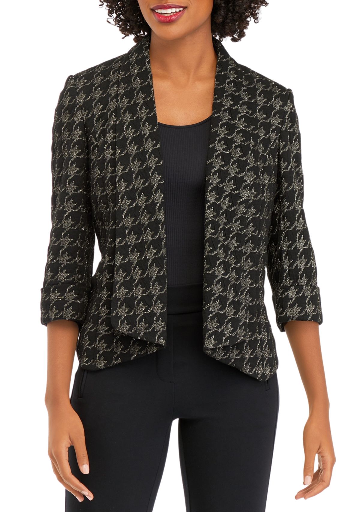 Womens Metallic Houndstooth Jacket