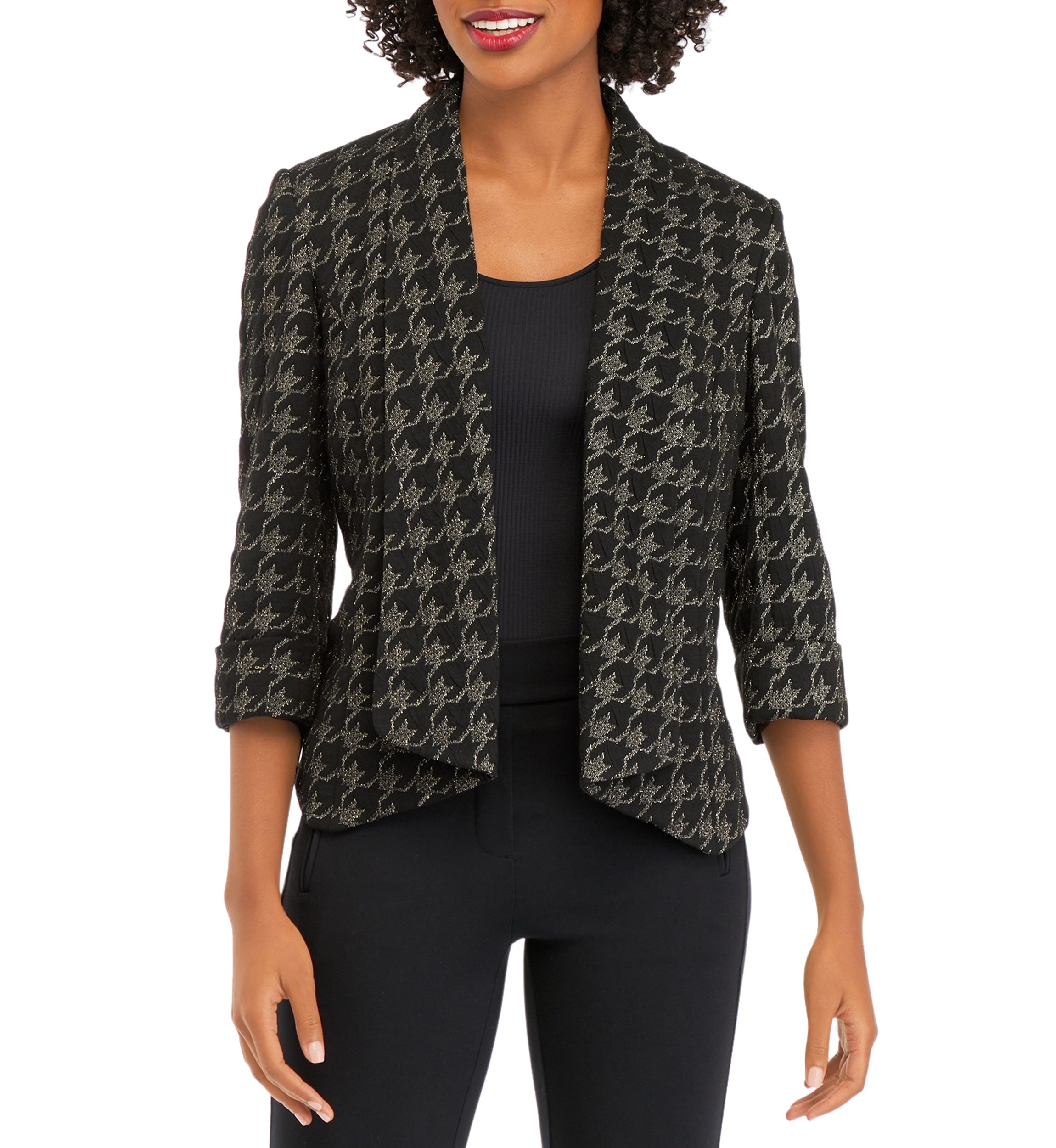 Womens Metallic Houndstooth Jacket