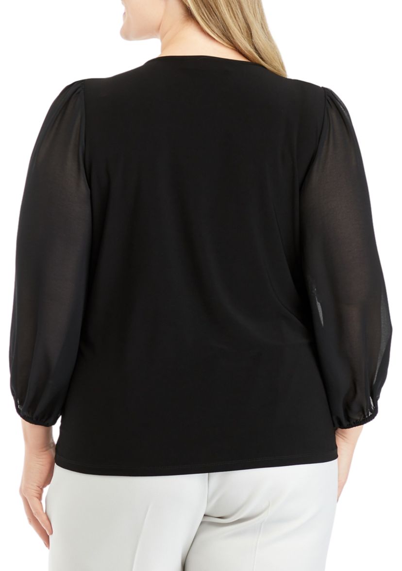 Plus Size Blouson Sleeve Shirred Neck Top