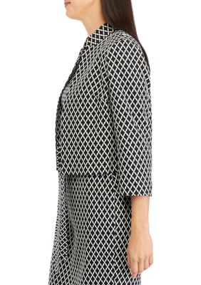 Women's 3/4 Sleeve Stand Collar Open Front Geometric Jacquard Jacket
