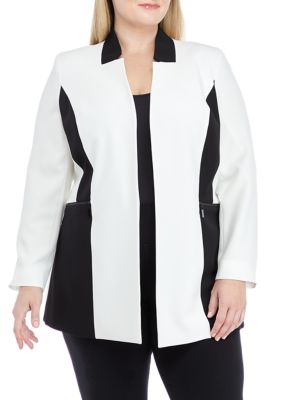 KASPER Separates Womens Black/White Lined Open-Front L/S Jacket 14 NWT $129.