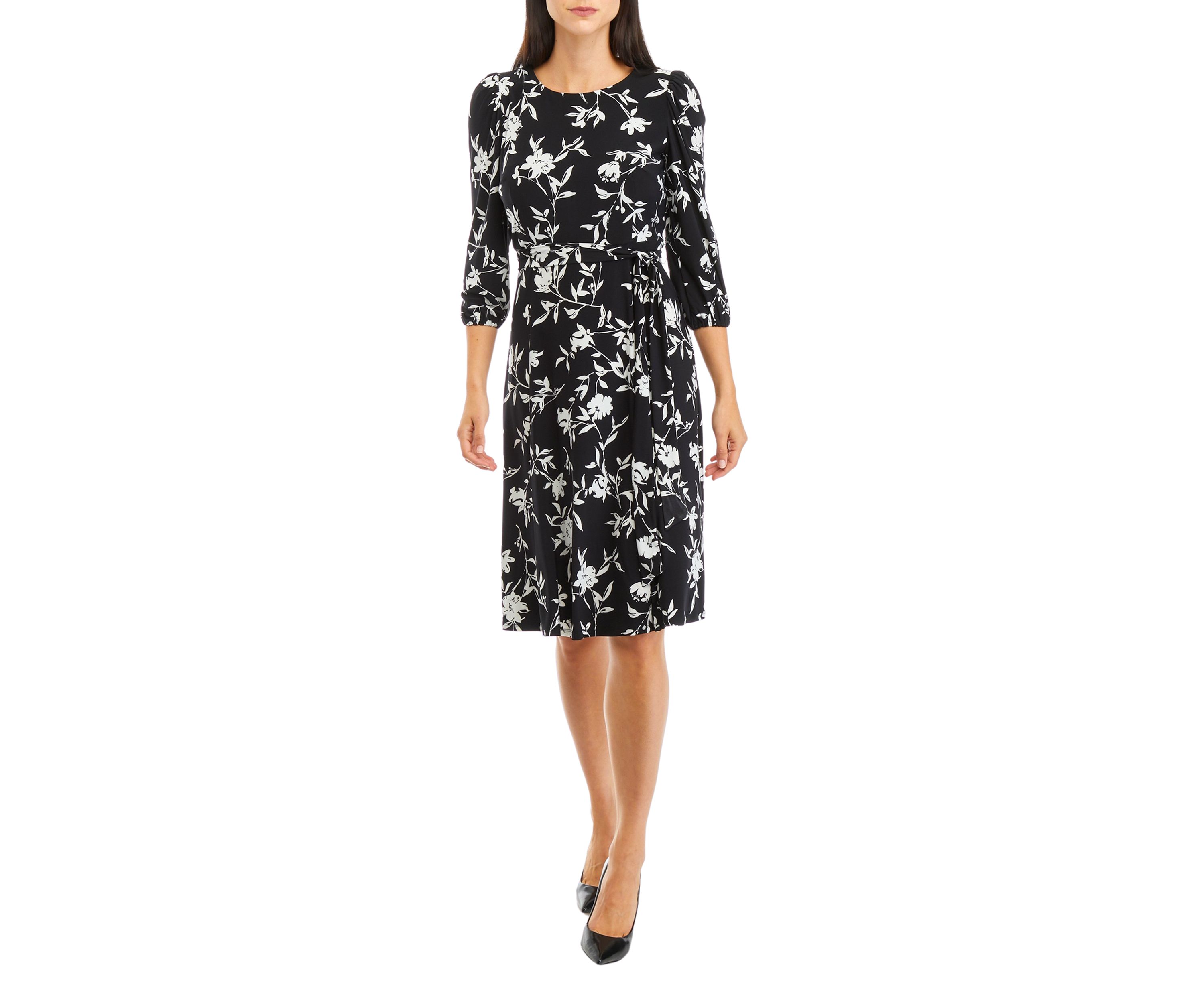 Womens 3/4 Puff Sleeve Printed Dress
