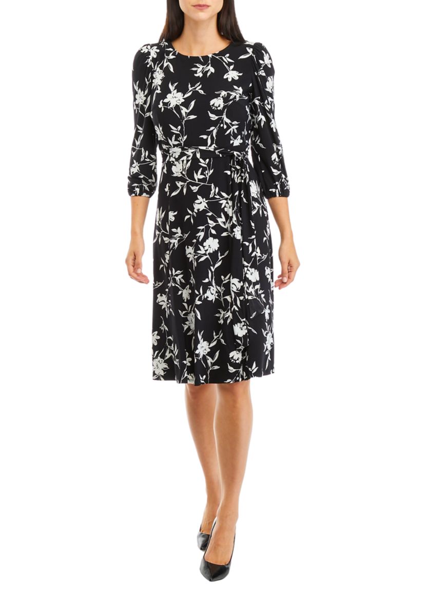 Womens 3/4 Puff Sleeve Printed Dress