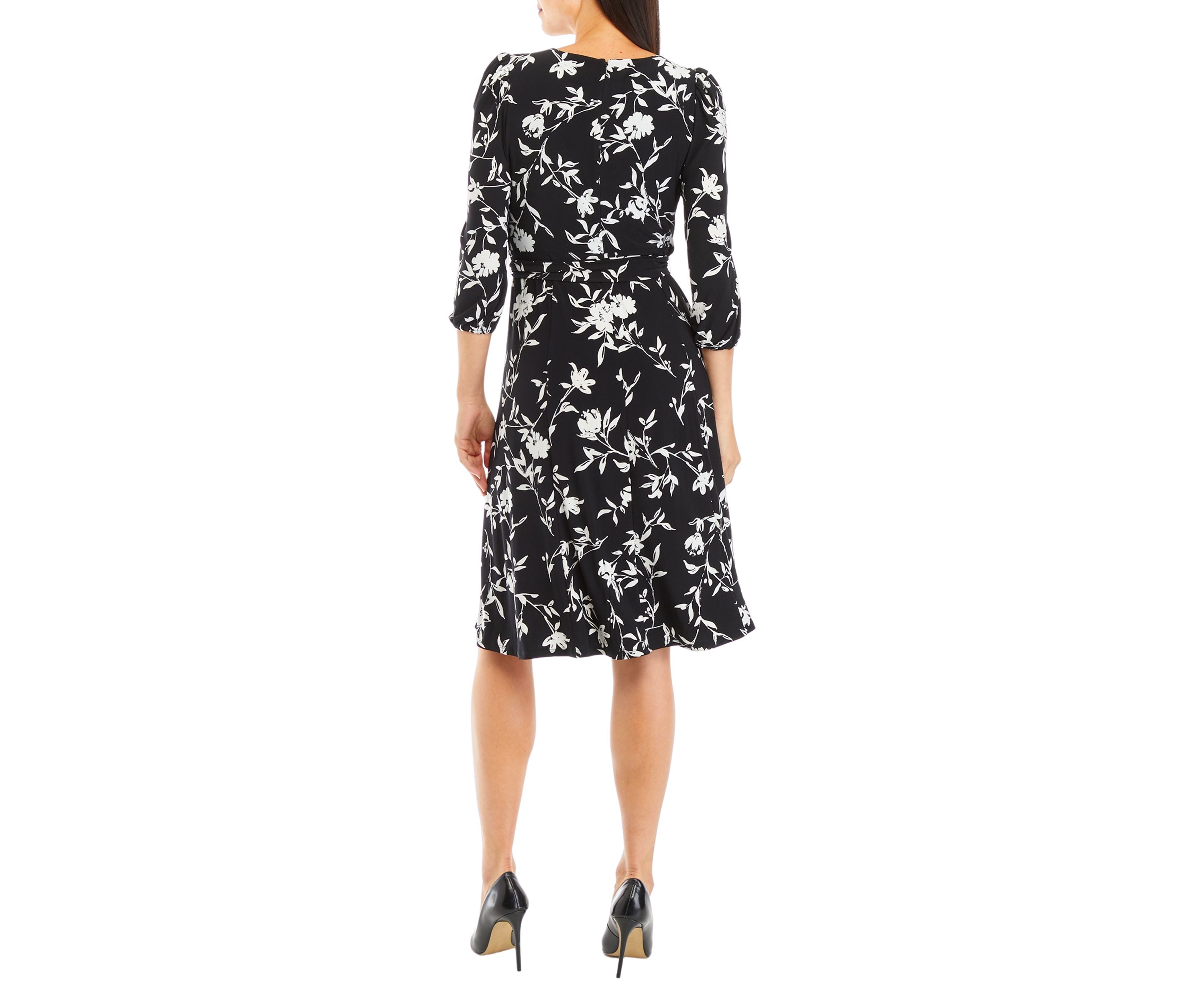 Womens 3/4 Puff Sleeve Printed Dress