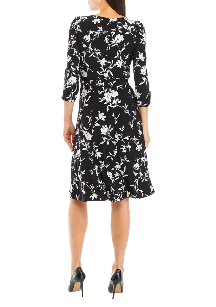 Womens 3/4 Puff Sleeve Printed Dress