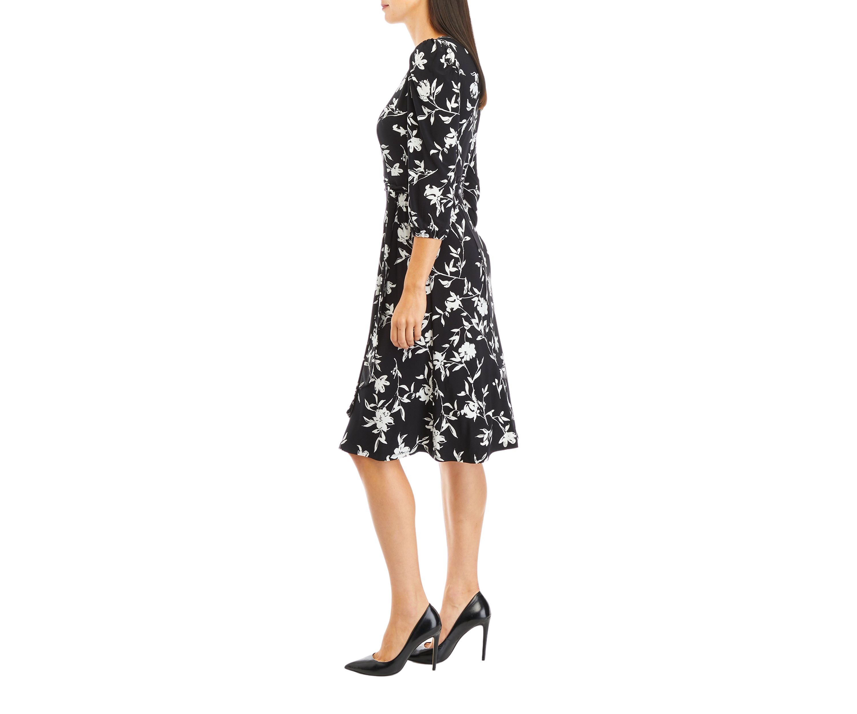 Womens 3/4 Puff Sleeve Printed Dress