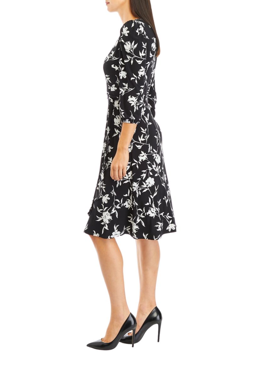 Womens 3/4 Puff Sleeve Printed Dress