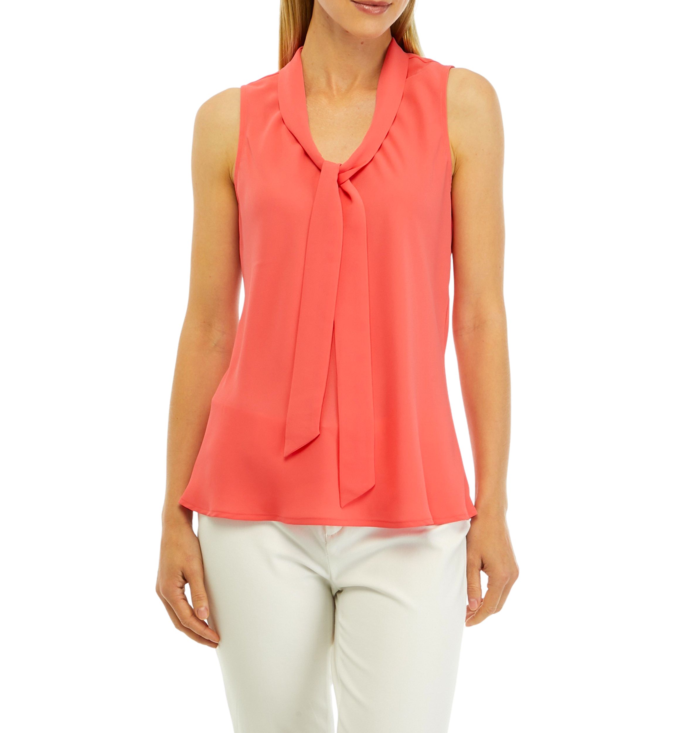 Womens Sleeveless Tie Front Blouse