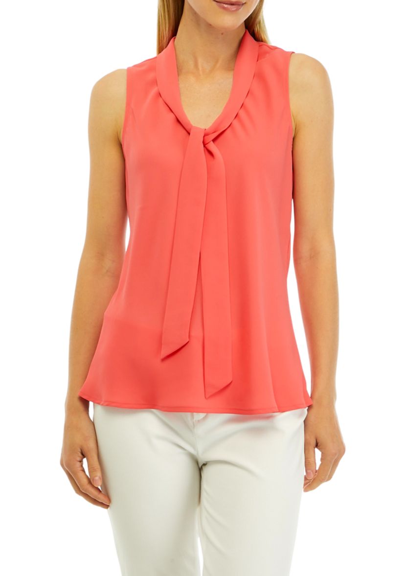 Womens Sleeveless Tie Front Blouse