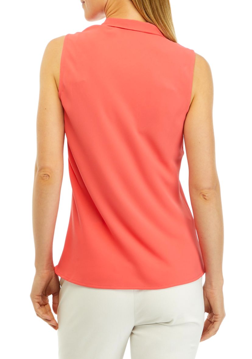 Womens Sleeveless Tie Front Blouse