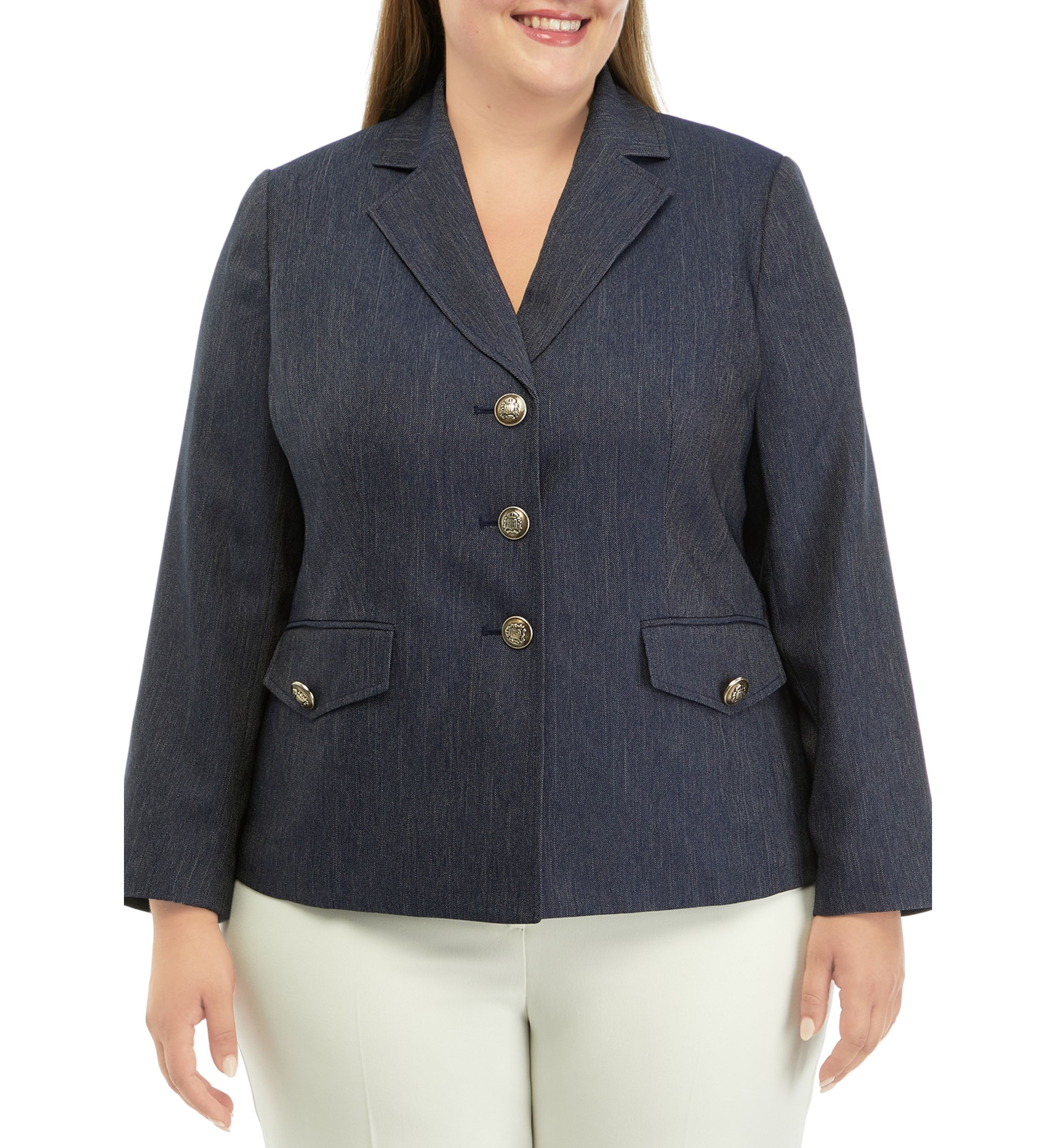 Plus Size Button Front Notch Lapel Jacket