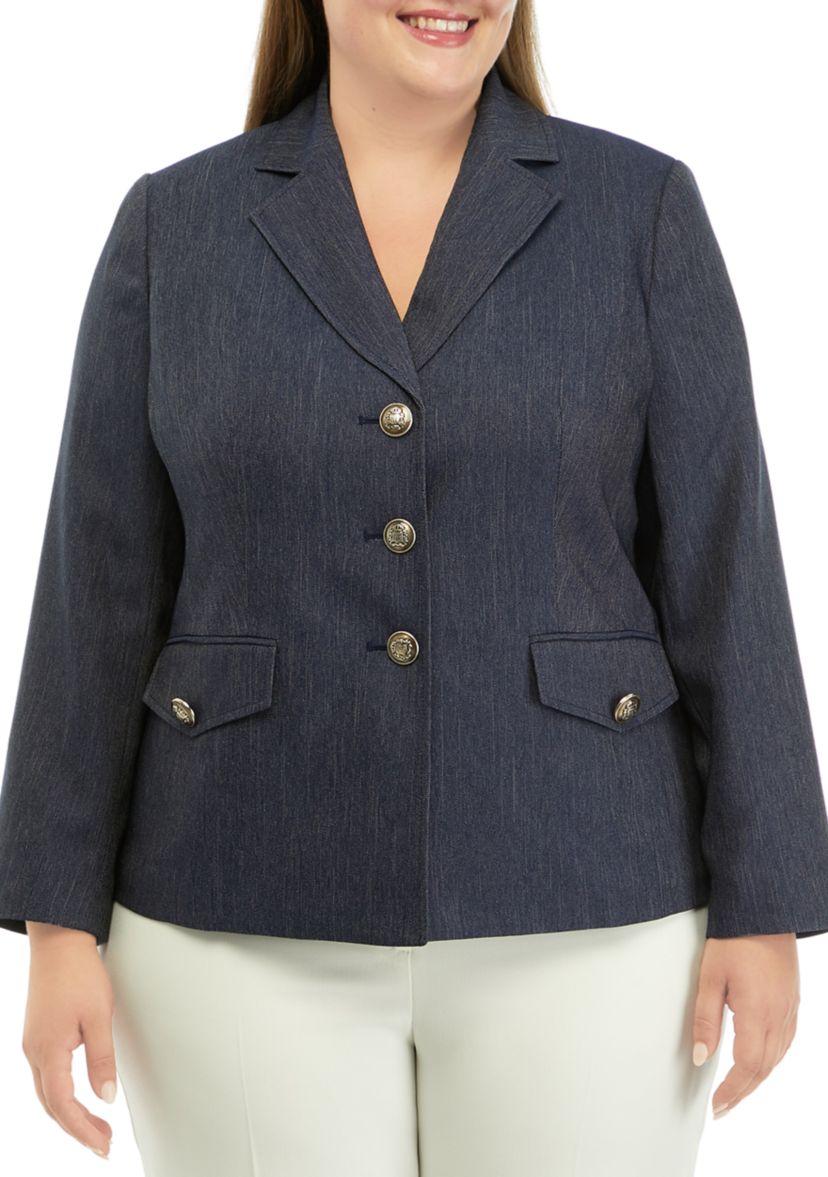 Plus Size Button Front Notch Lapel Jacket