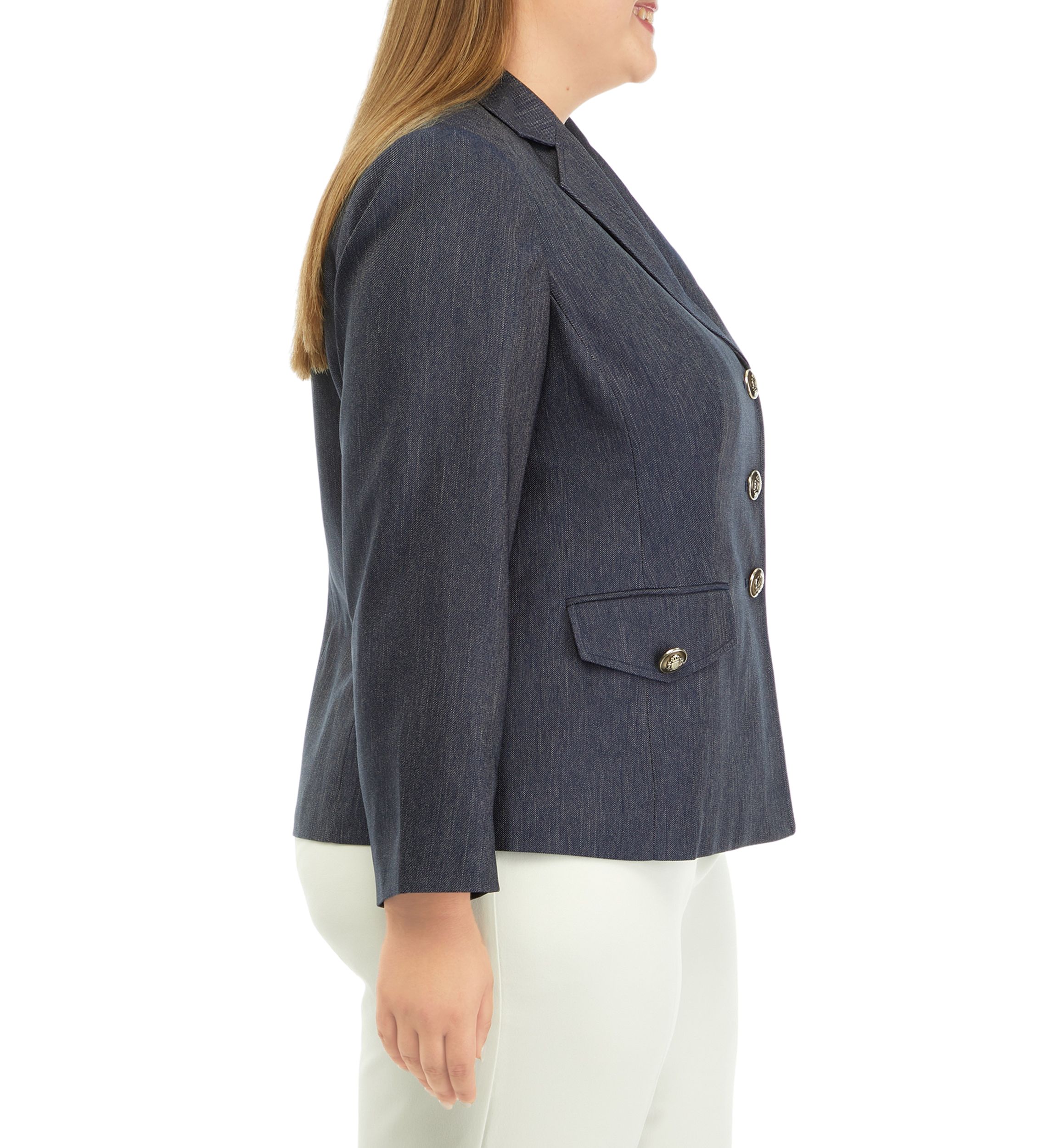 Plus Size Button Front Notch Lapel Jacket