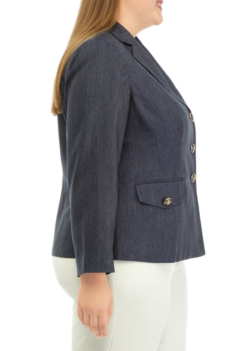 Plus Size Button Front Notch Lapel Jacket