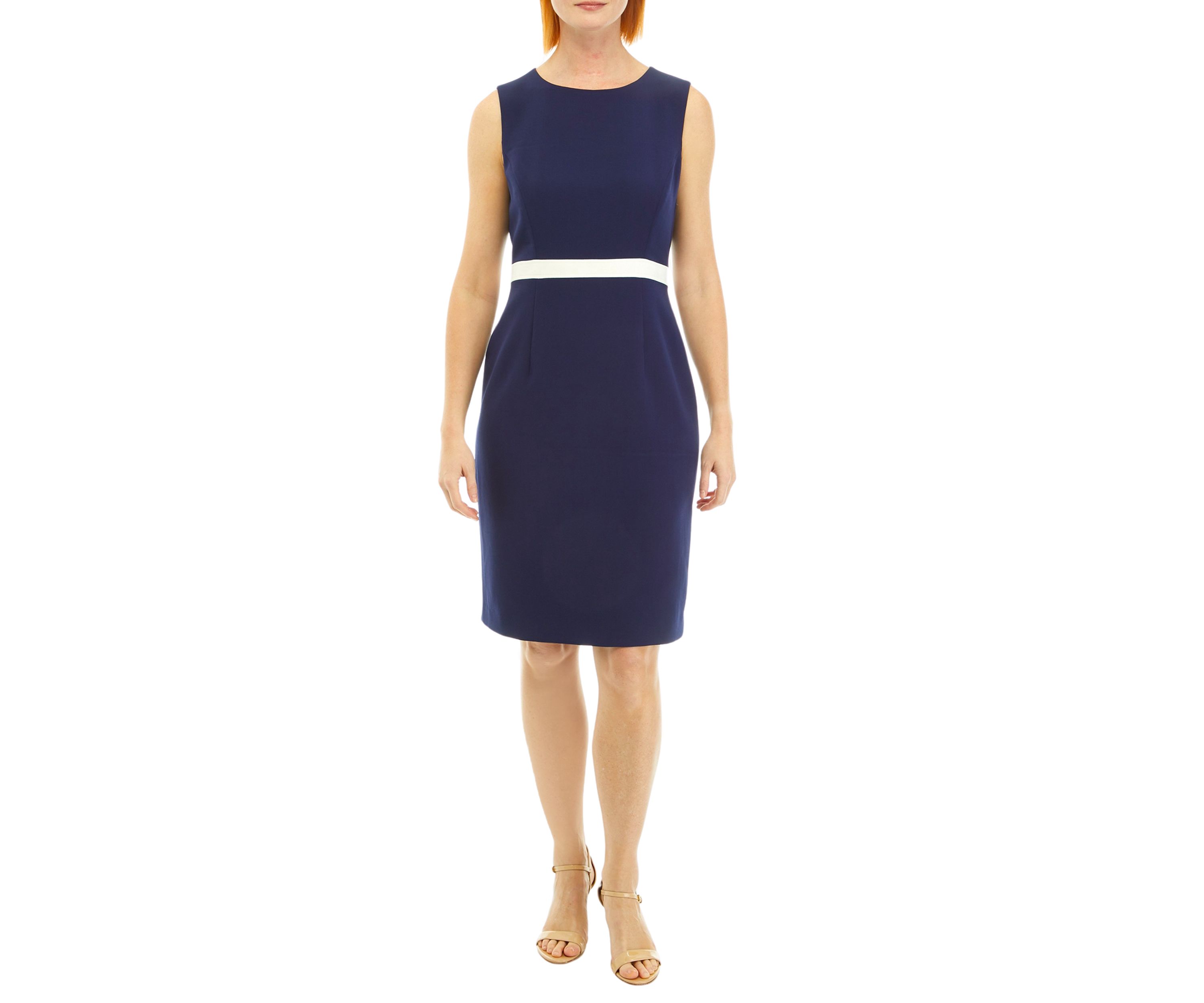 Womens Sheath Dress with Combo Waistband