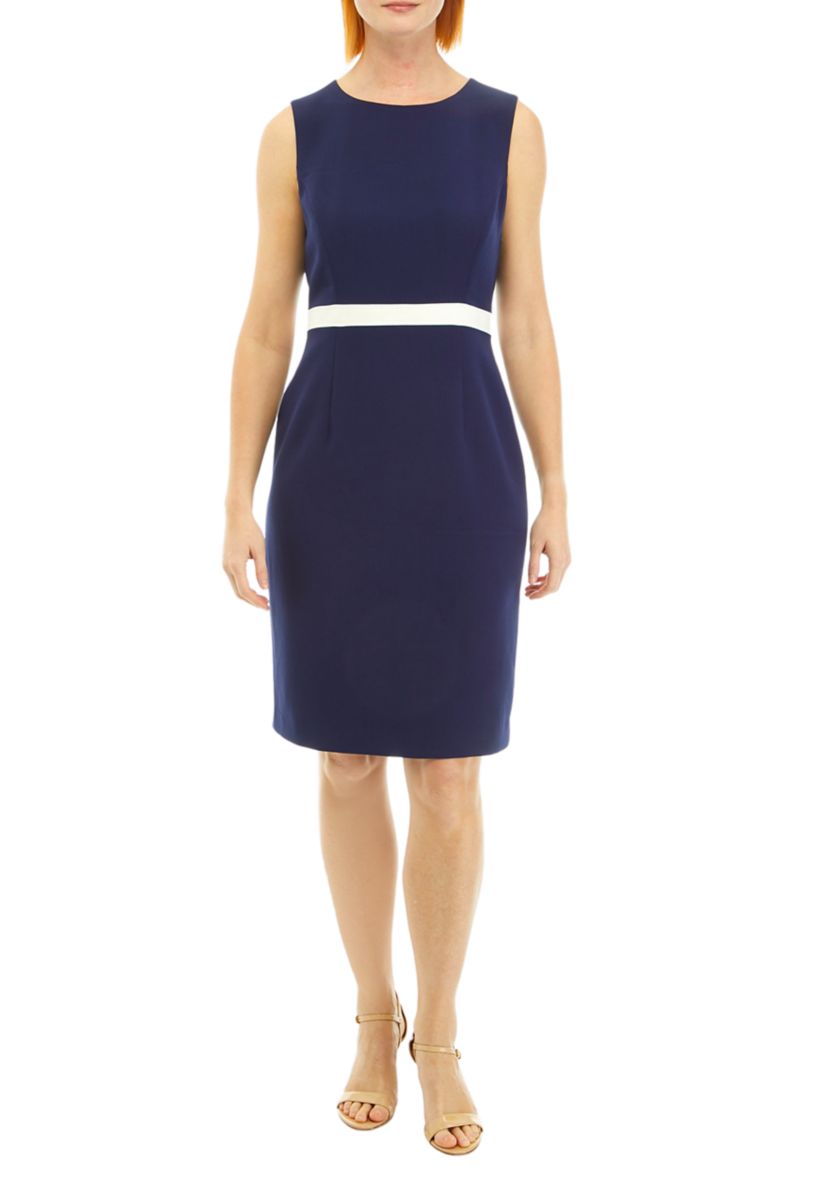 Womens Sheath Dress with Combo Waistband