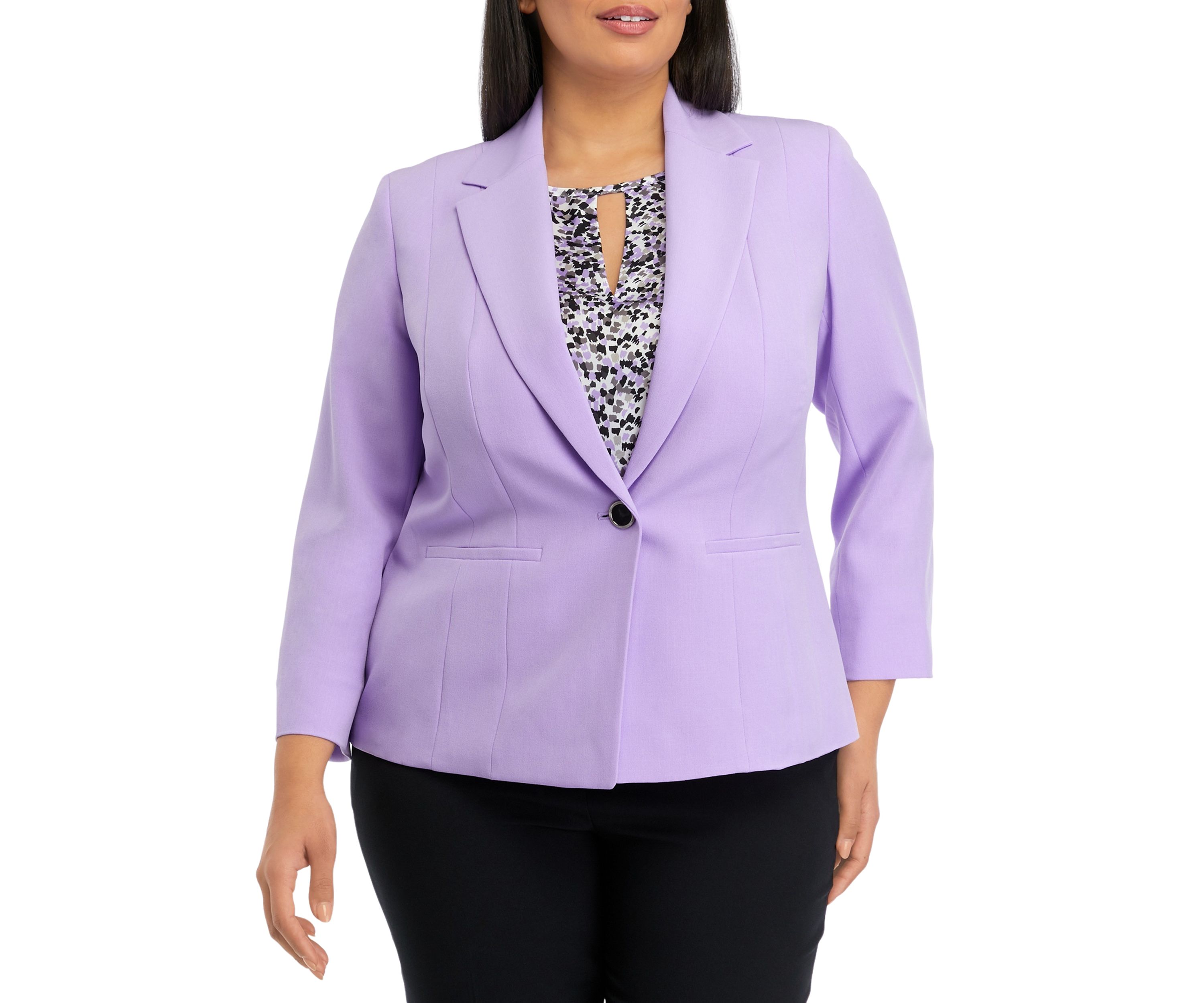 Plus Size One Button Panel Seamed Jacket