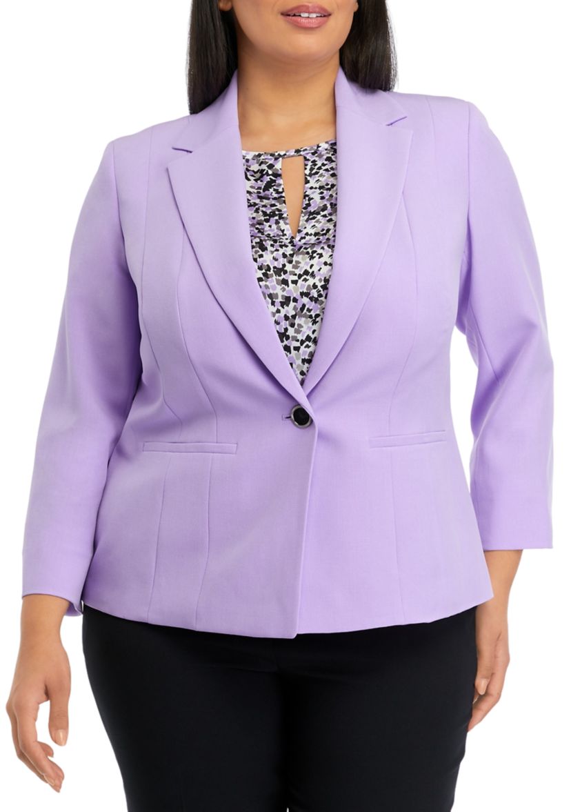 Plus Size One Button Panel Seamed Jacket