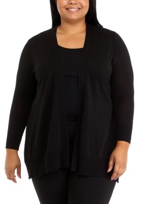 Kasper Women's Plus Size Shark Bite Open Front Sweater