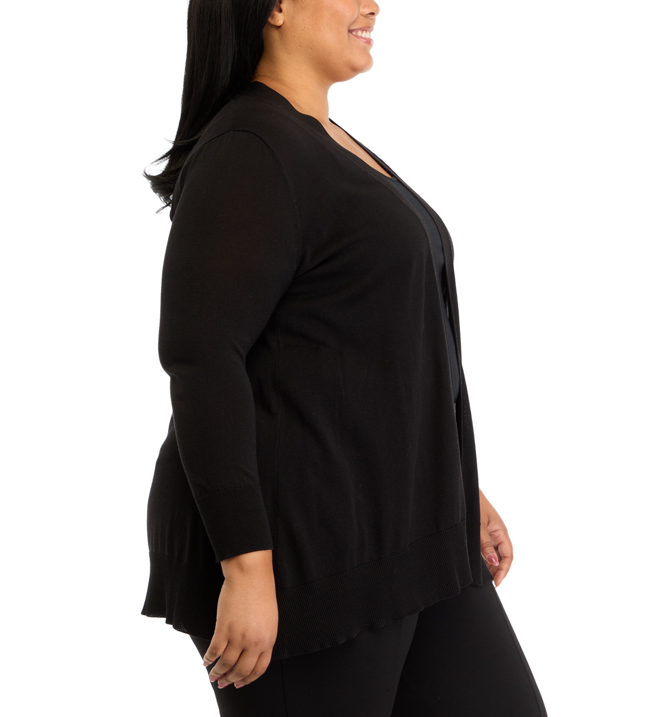 Plus Size Shark Bite Open Front Sweater