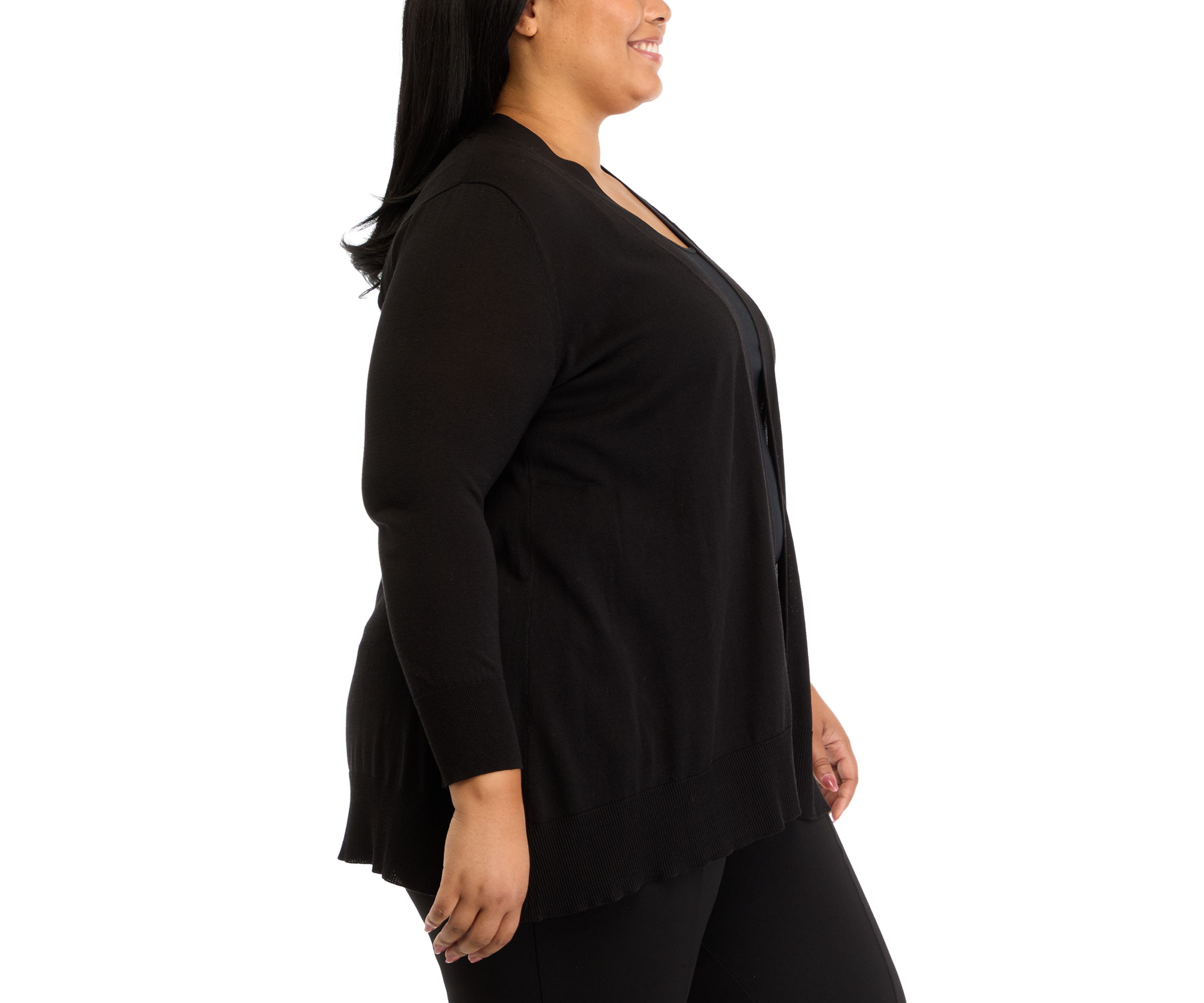 Plus Size Shark Bite Open Front Sweater